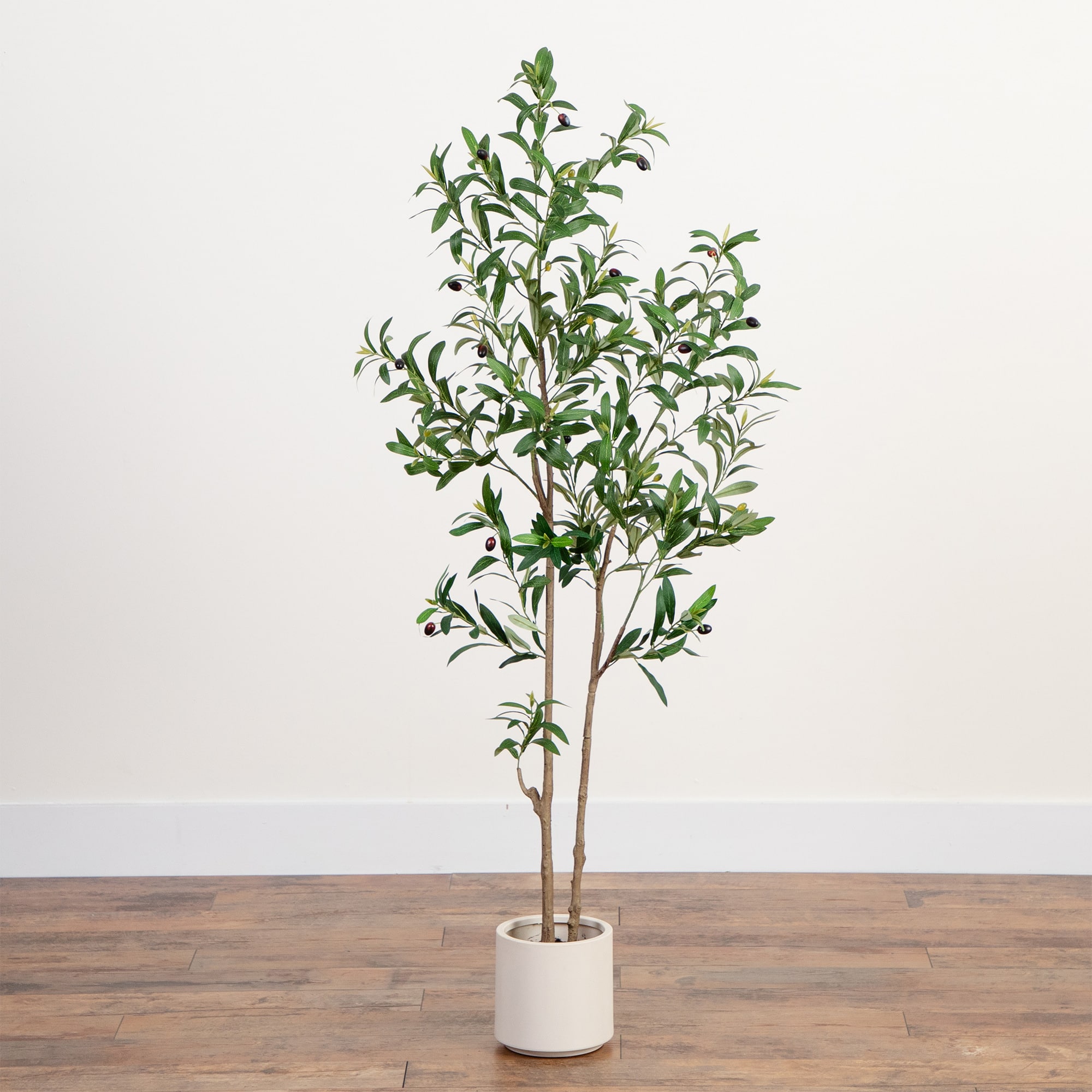 5ft. Artificial Minimalist Olive Tree in White Decorative Planter