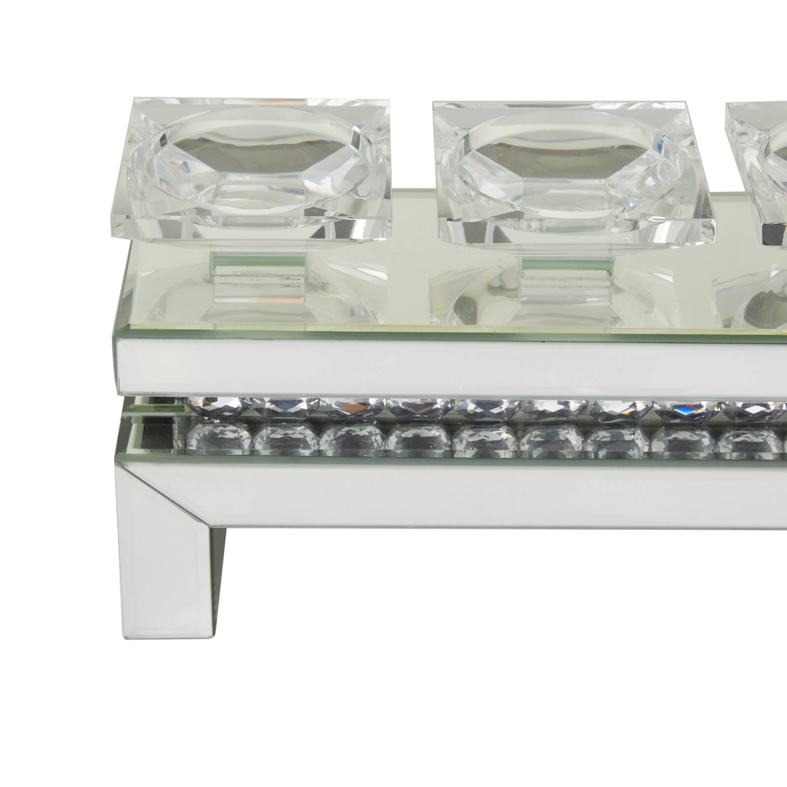 Set of 3 Silver MDF Glam Candle Holder, 7&#x22; x 20&#x22; x 4&#x22;