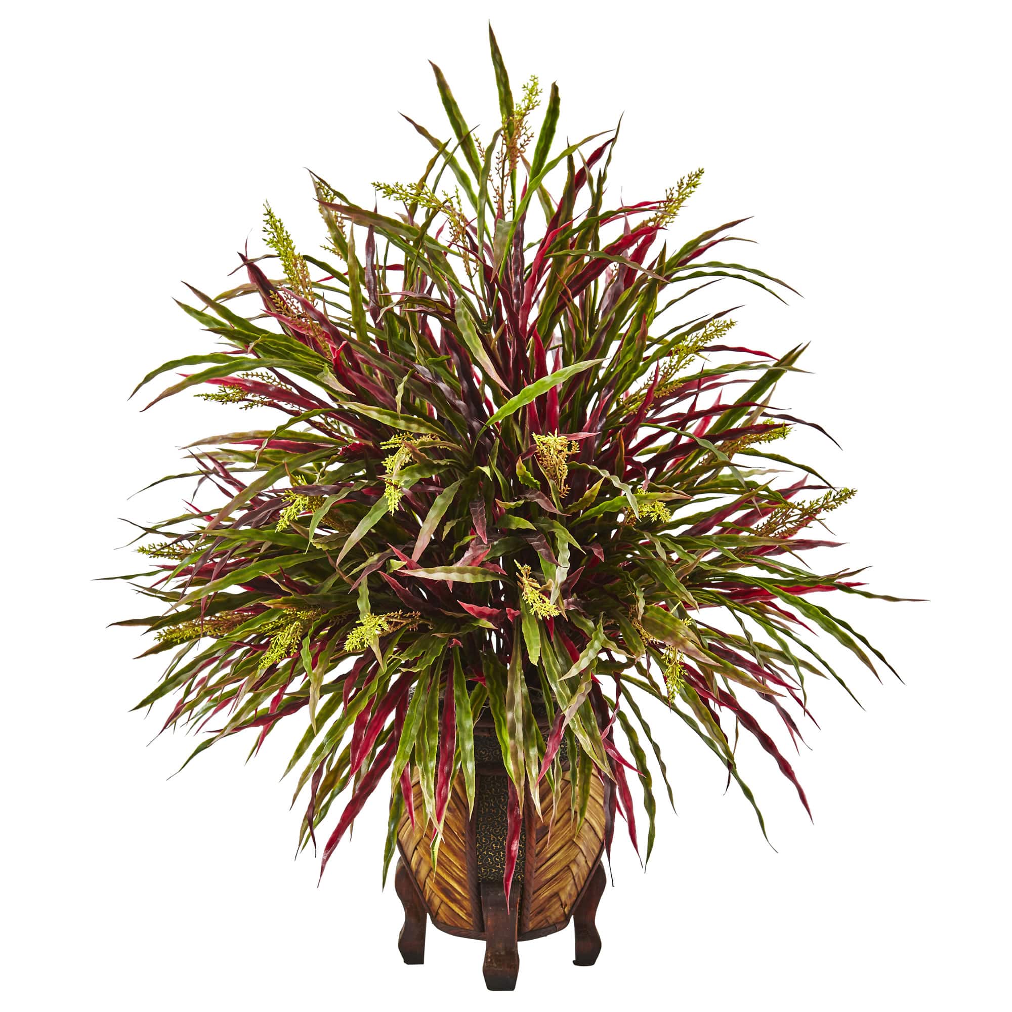 2.5ft. Red &#x26; Green Autumn Grass Arrangement in Woven Vase