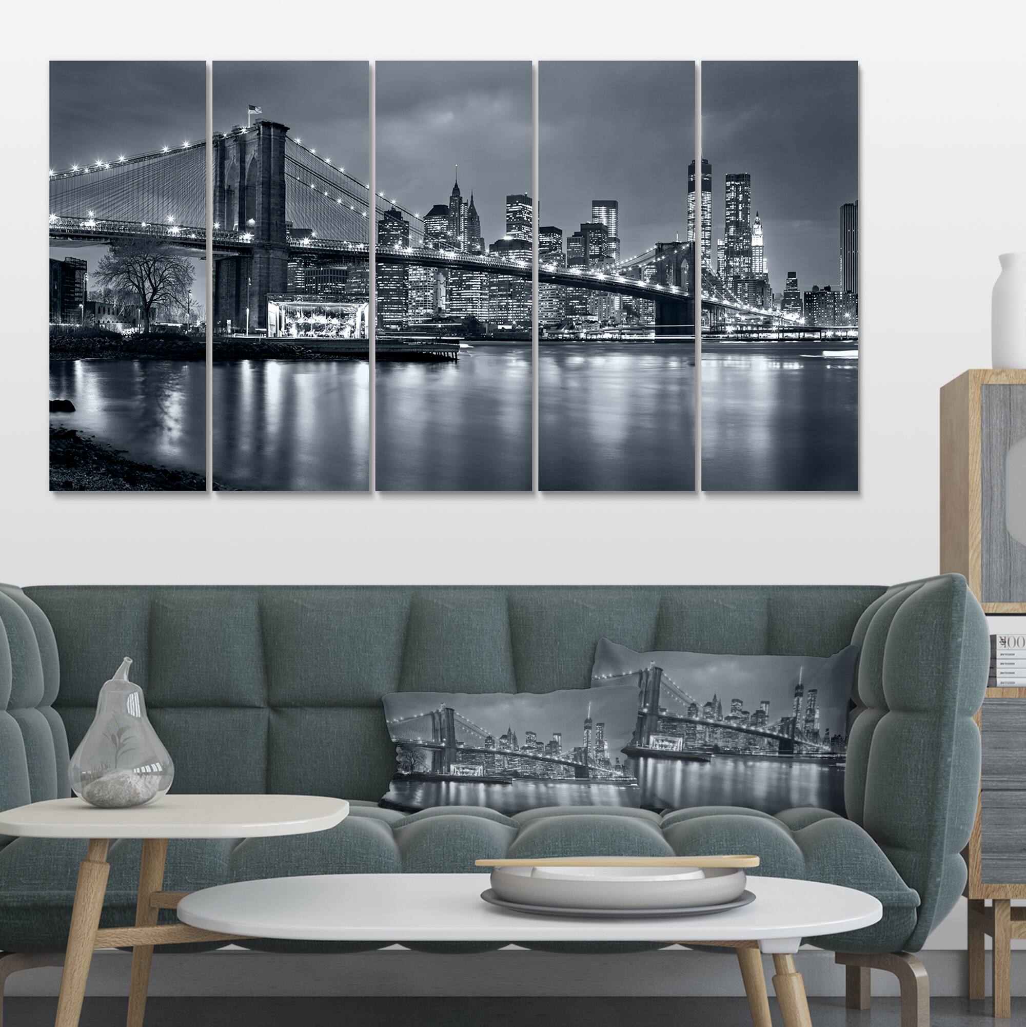 Designart - Panorama New York City at Night - Cityscape Canvas Print