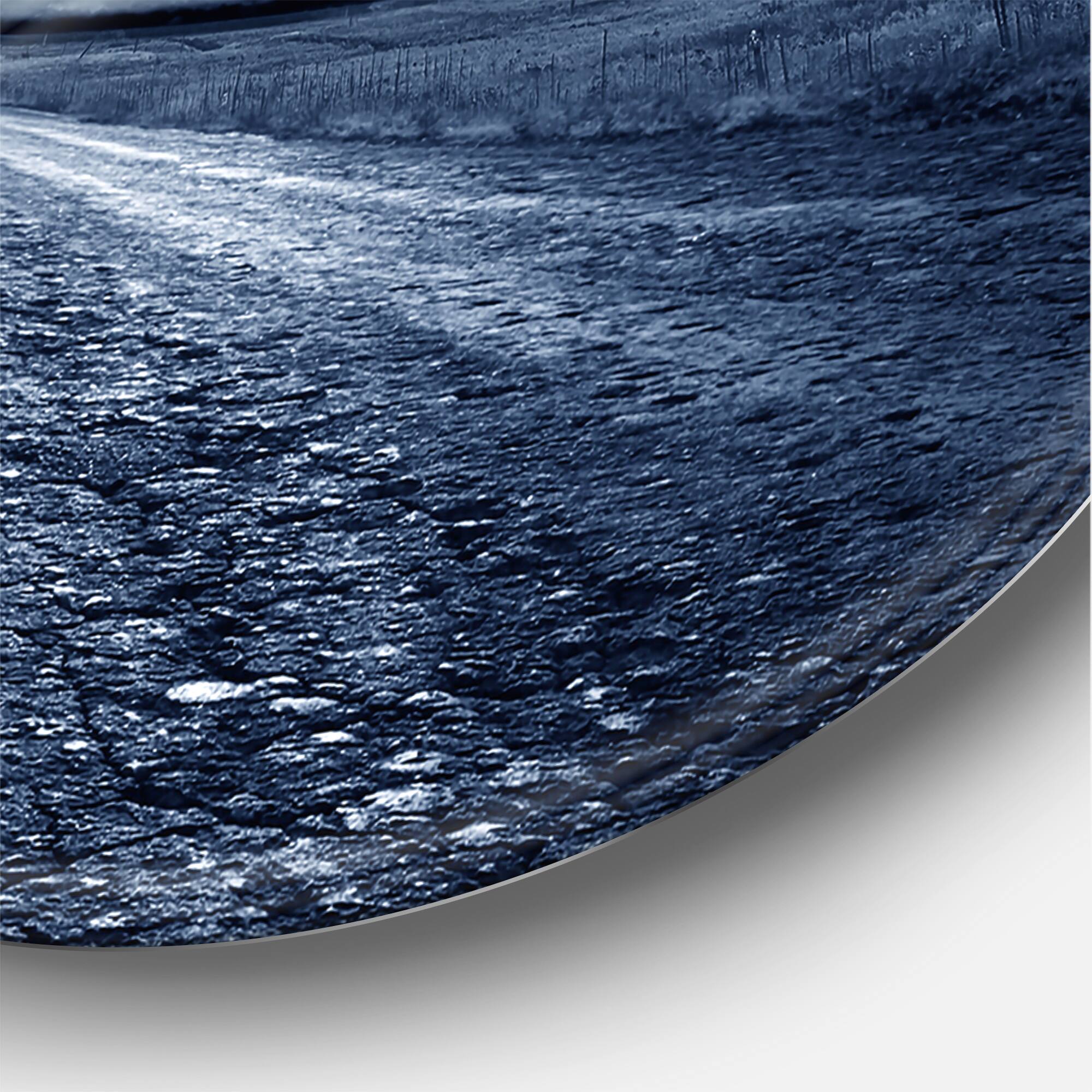 Designart - Asphalt Road Under Cloudy Full Moon I - Nautical &#x26; Coastal Metal Circle Wall Art