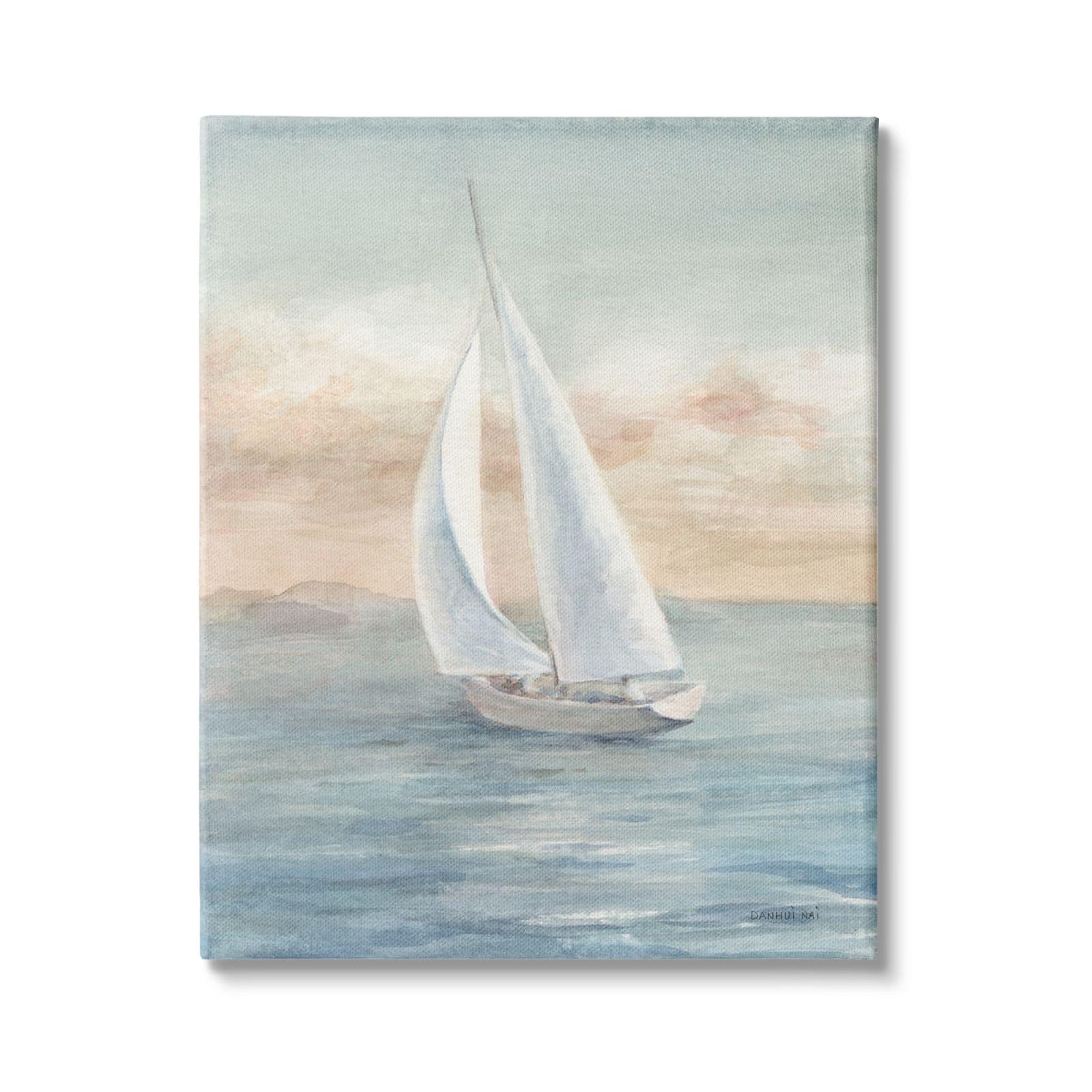 Stupell Industries Morning Sunrise Sailboat Soft Pink Contemporary Ocean Sky Canvas Wall Art