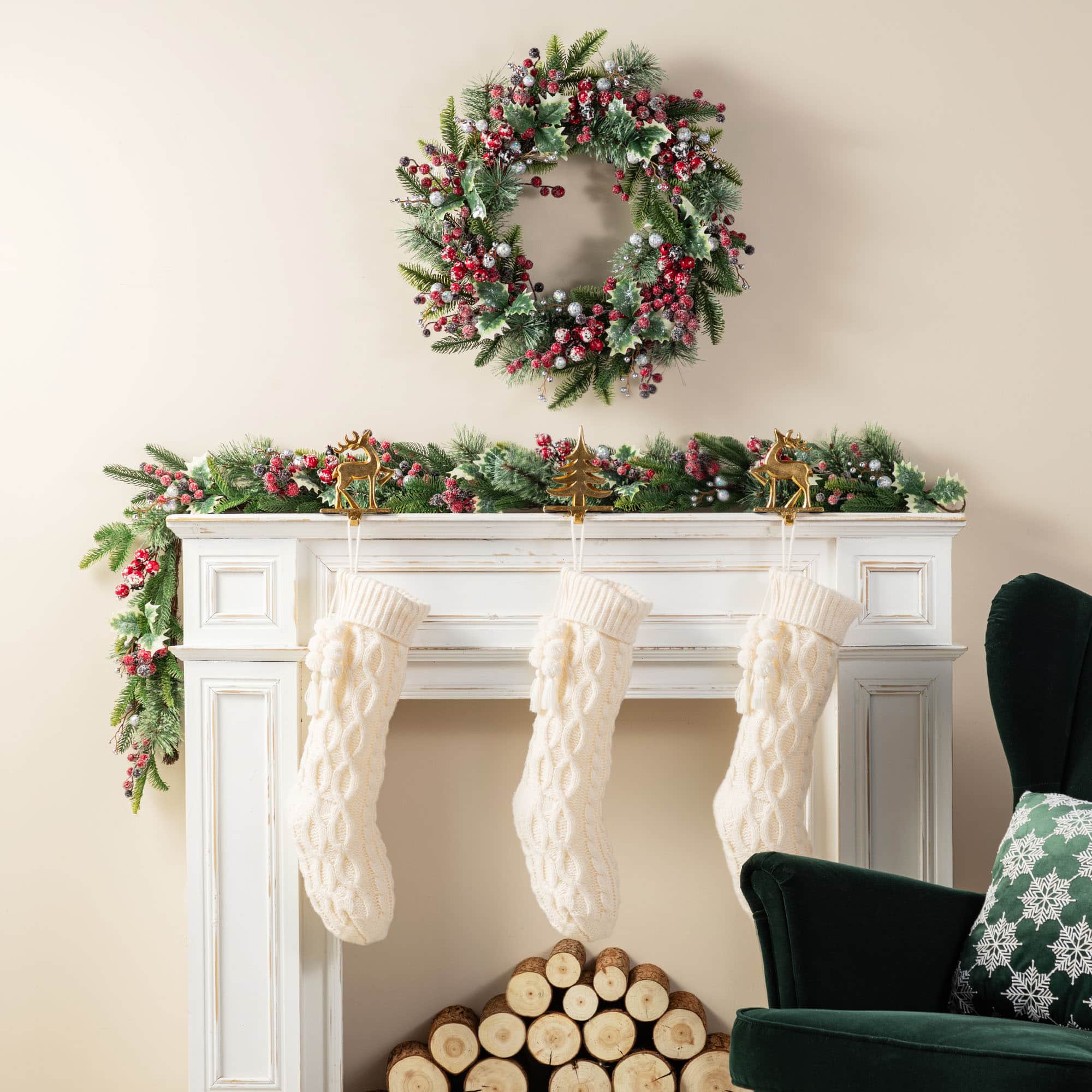 Glitzhome&#xAE; 22&#x22;L White Knitted Christmas Stocking with Pom-Pom Tassel
