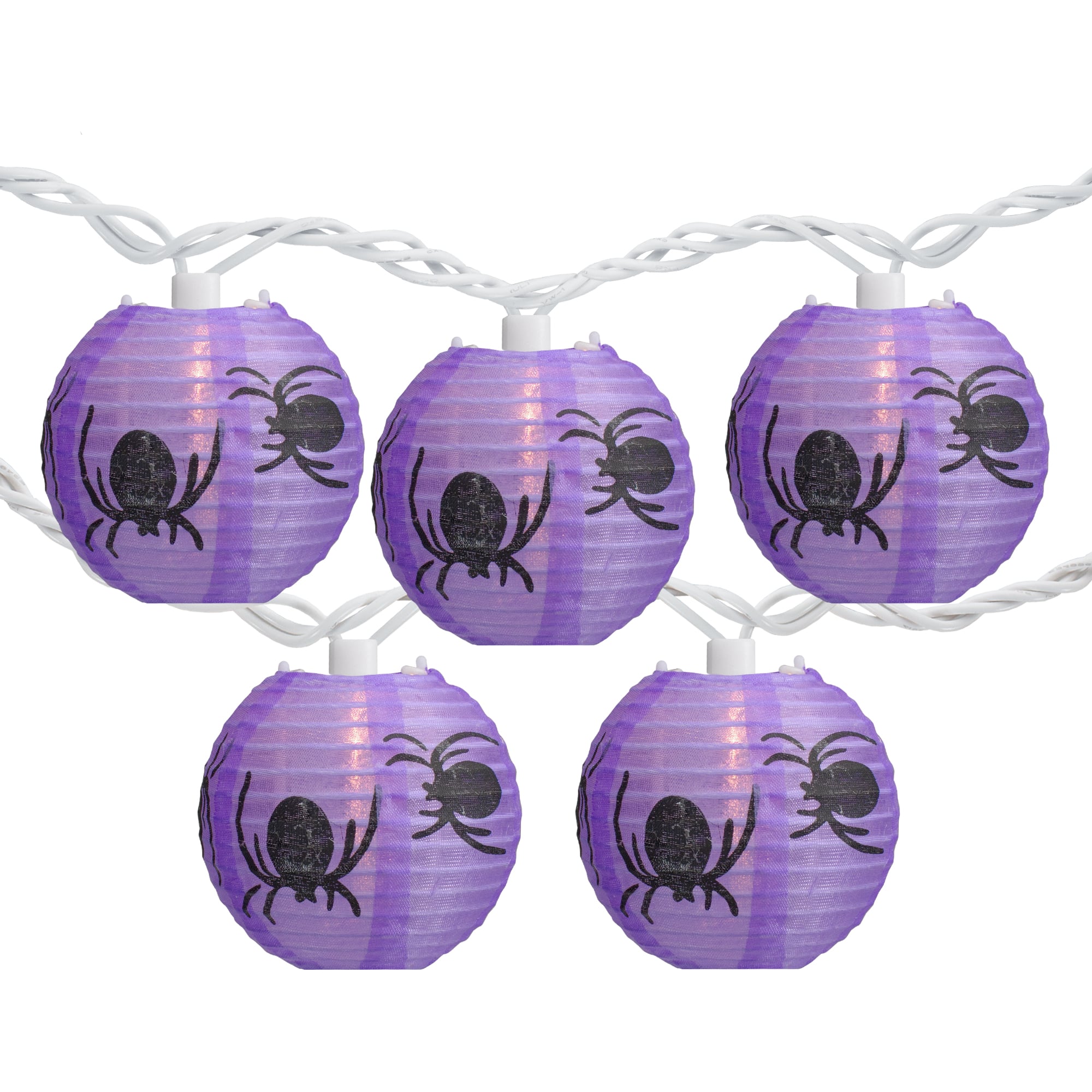 10ct. Purple &#x26; Black Spider Paper Lantern Halloween Lights