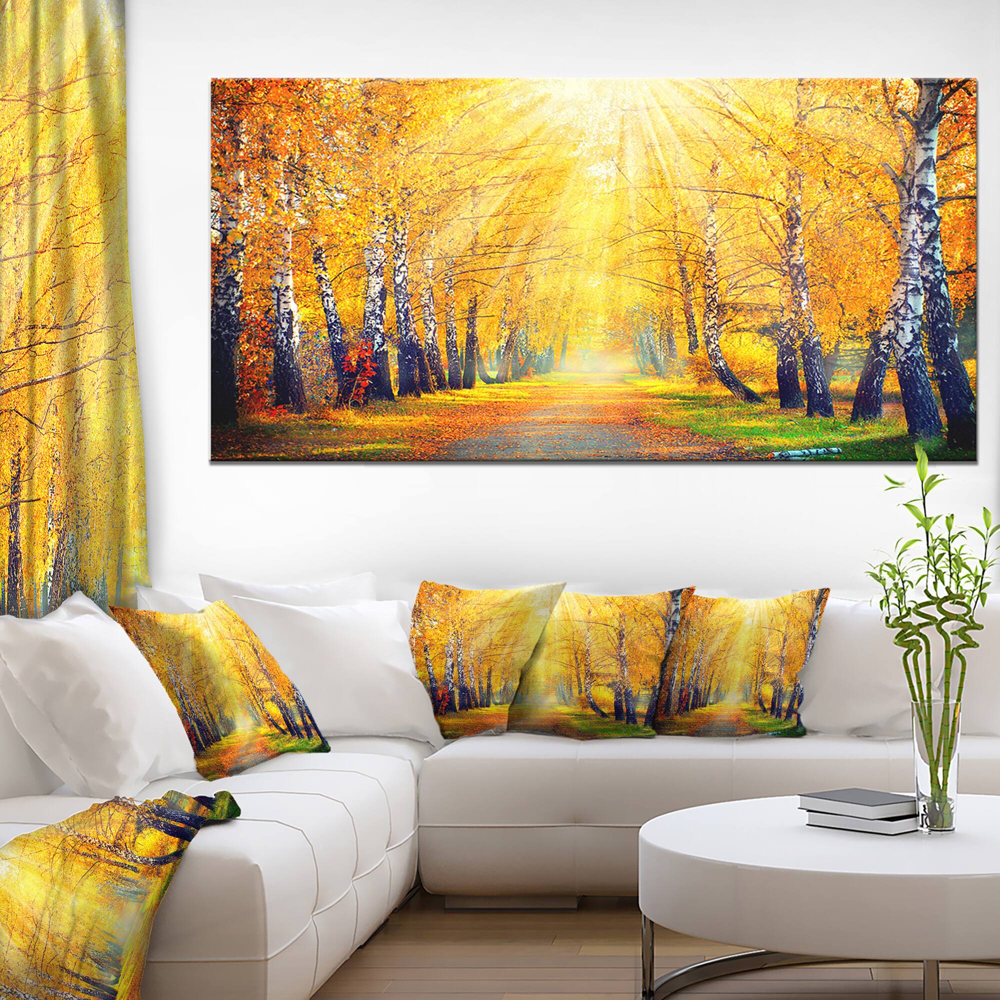 Designart - Yellow Autumn Trees in Sunray - Large Landscape Canvas Art Print