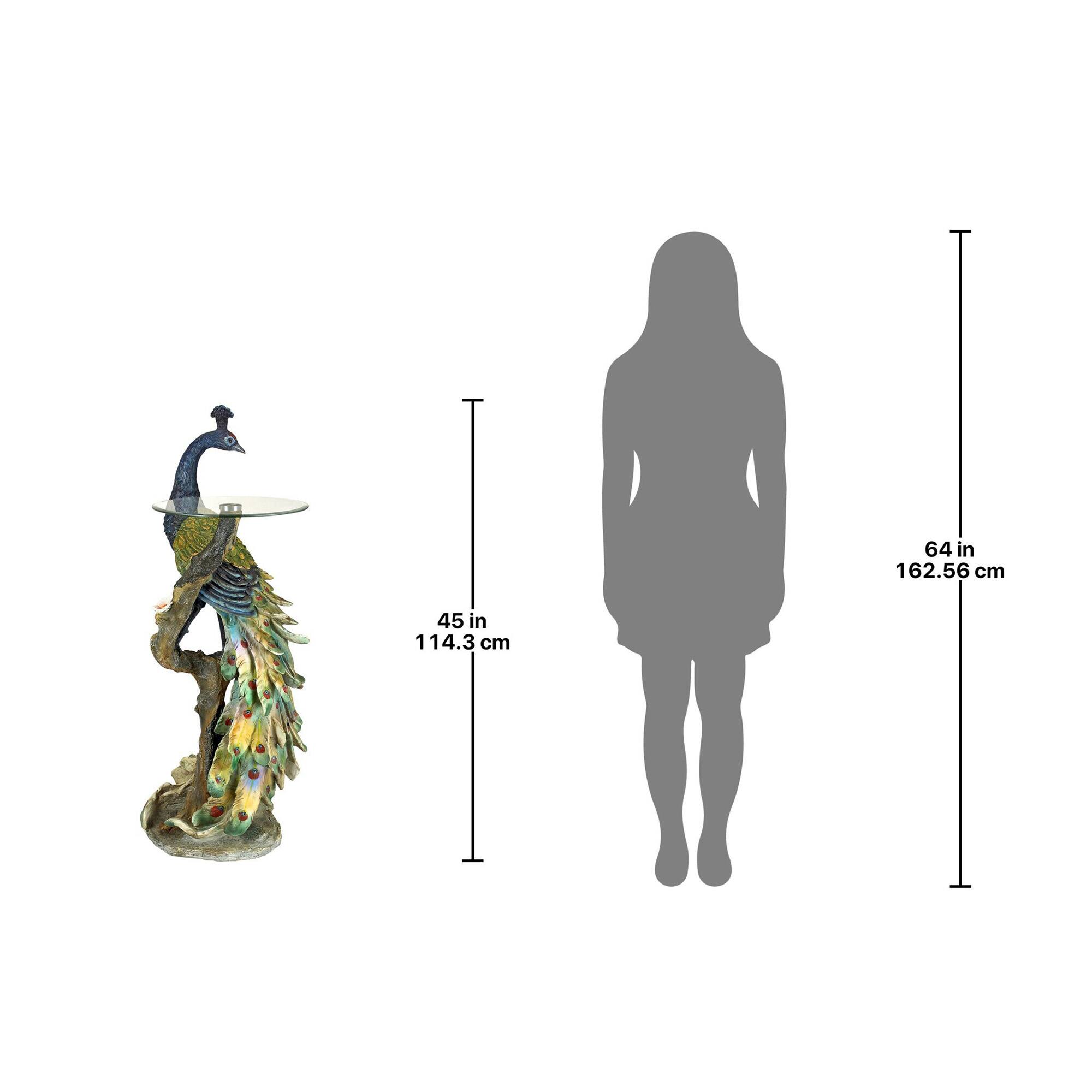 Design Toscano 4ft. Peacock's Perch Sculptural Glass-Topped Pedestal Table