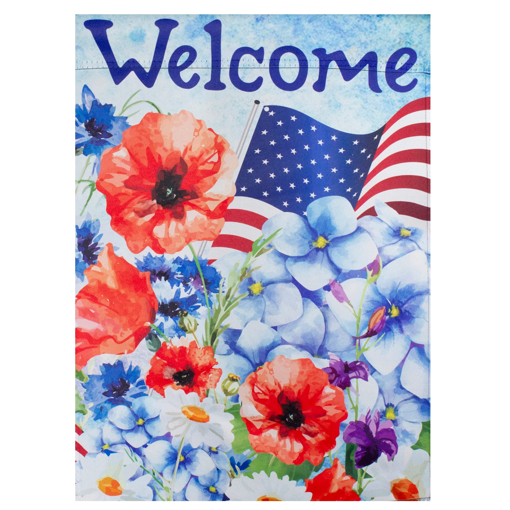 Welcome Patriotic Americana Outdoor Floral Garden Flag, 12.5" x 18"