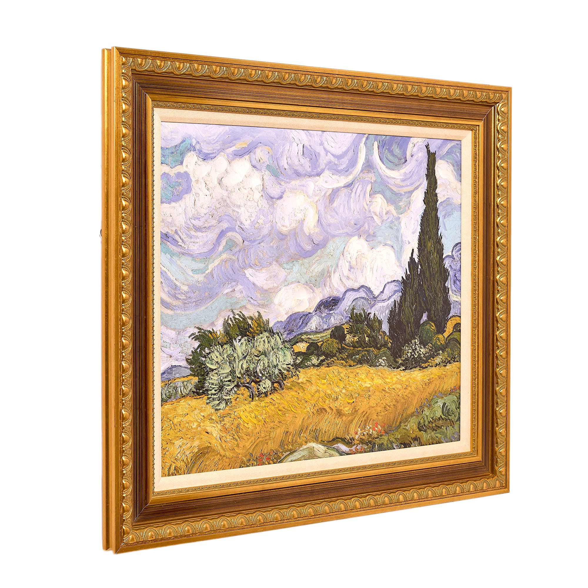 American Art Decor Ornate Framed Wheat Field with Cypresses Canvas Print by Vincent van Gogh - 30.75" x 26.75"