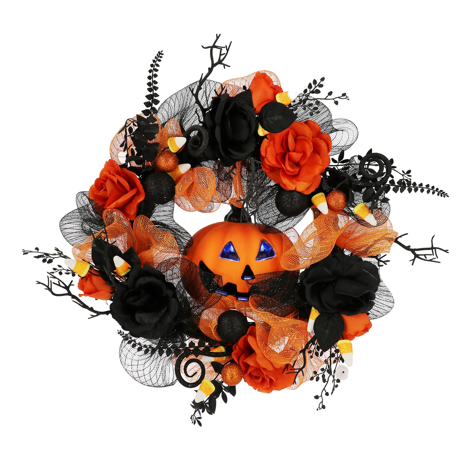 24&#x22; Orange &#x26; Black Jack-o&#x27;-Lantern &#x26; Roses Wreath by Ashland&#xAE;