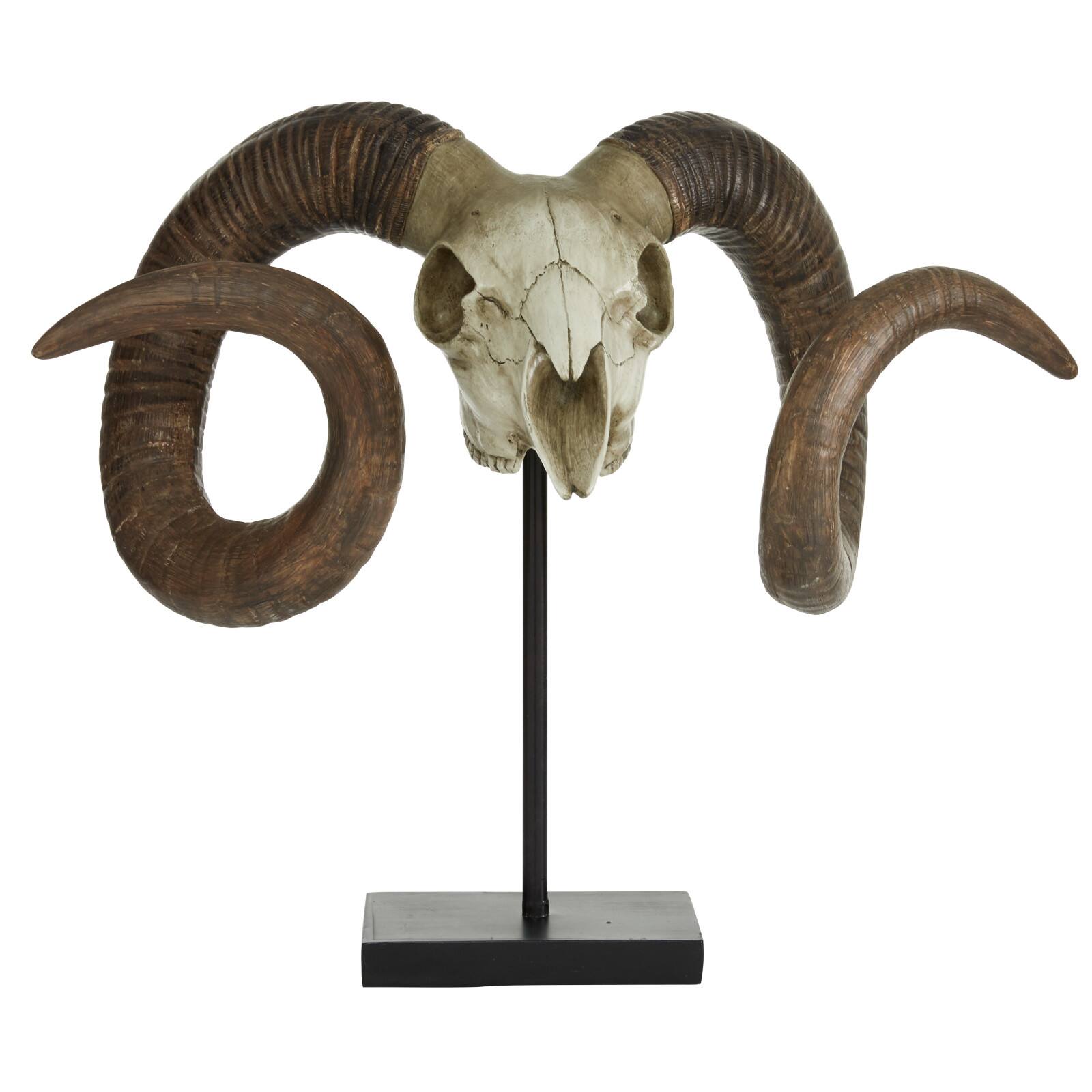 17&#x22; Brown Skull Traditional Sculpture