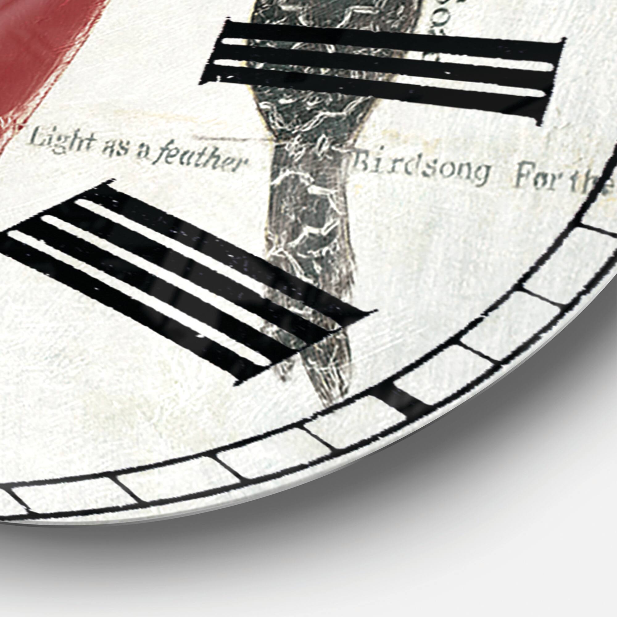 Designart 'Red Catching Up Bird Family Traditional Wall Clock