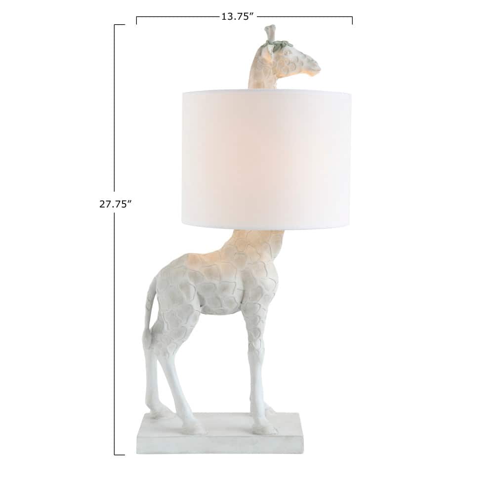 28&#x22; White Resin Giraffe Table Lamp with Linen Shade