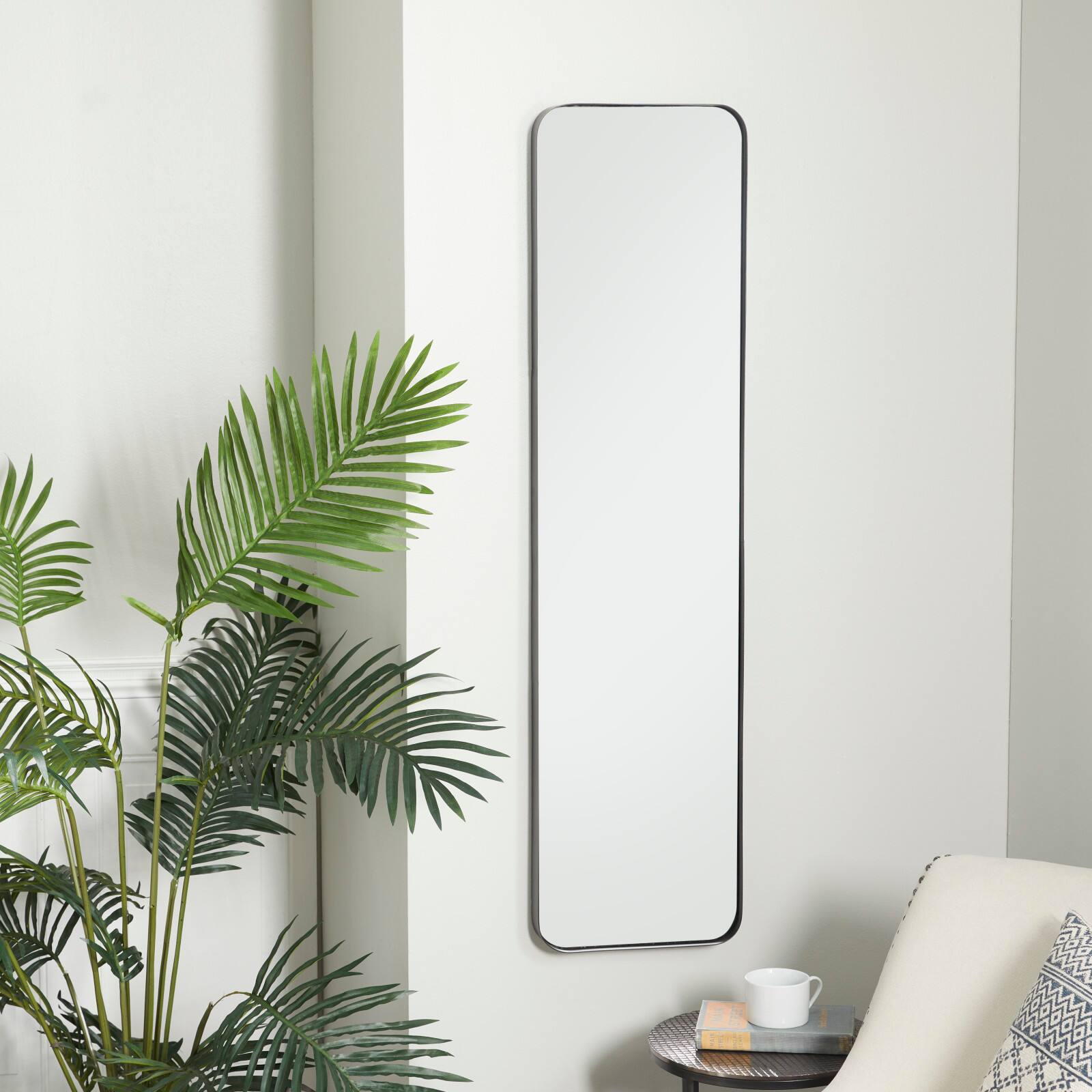 Black Iron Contemporary Wall Mirror, 48&#x22; x 12&#x22; x 2&#x22;