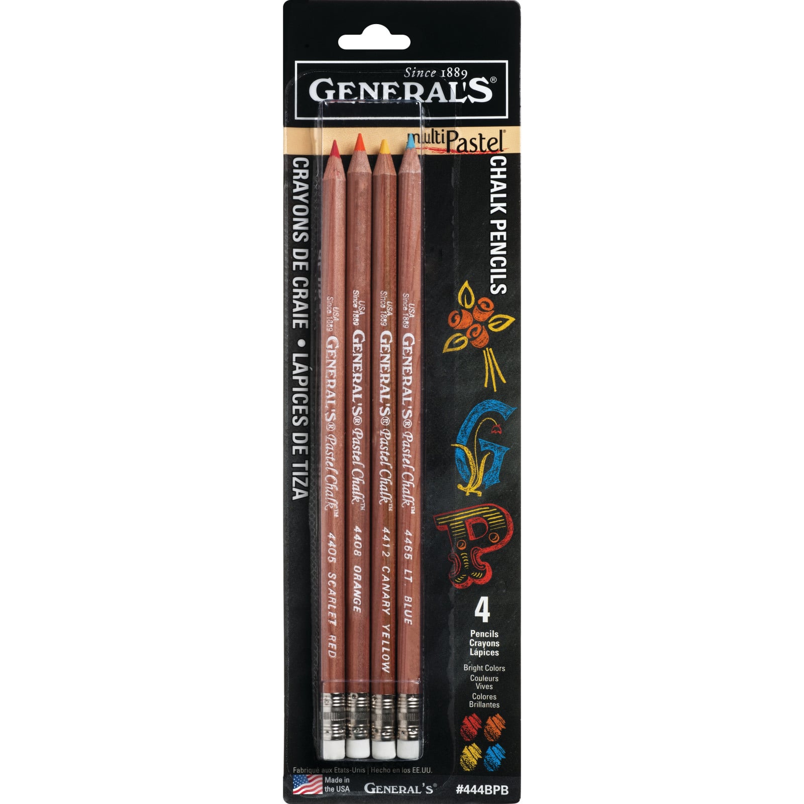 General&#x27;s&#xAE; Multi-Pastel&#x2122; Bright 4 Color Chalk Pencil Set