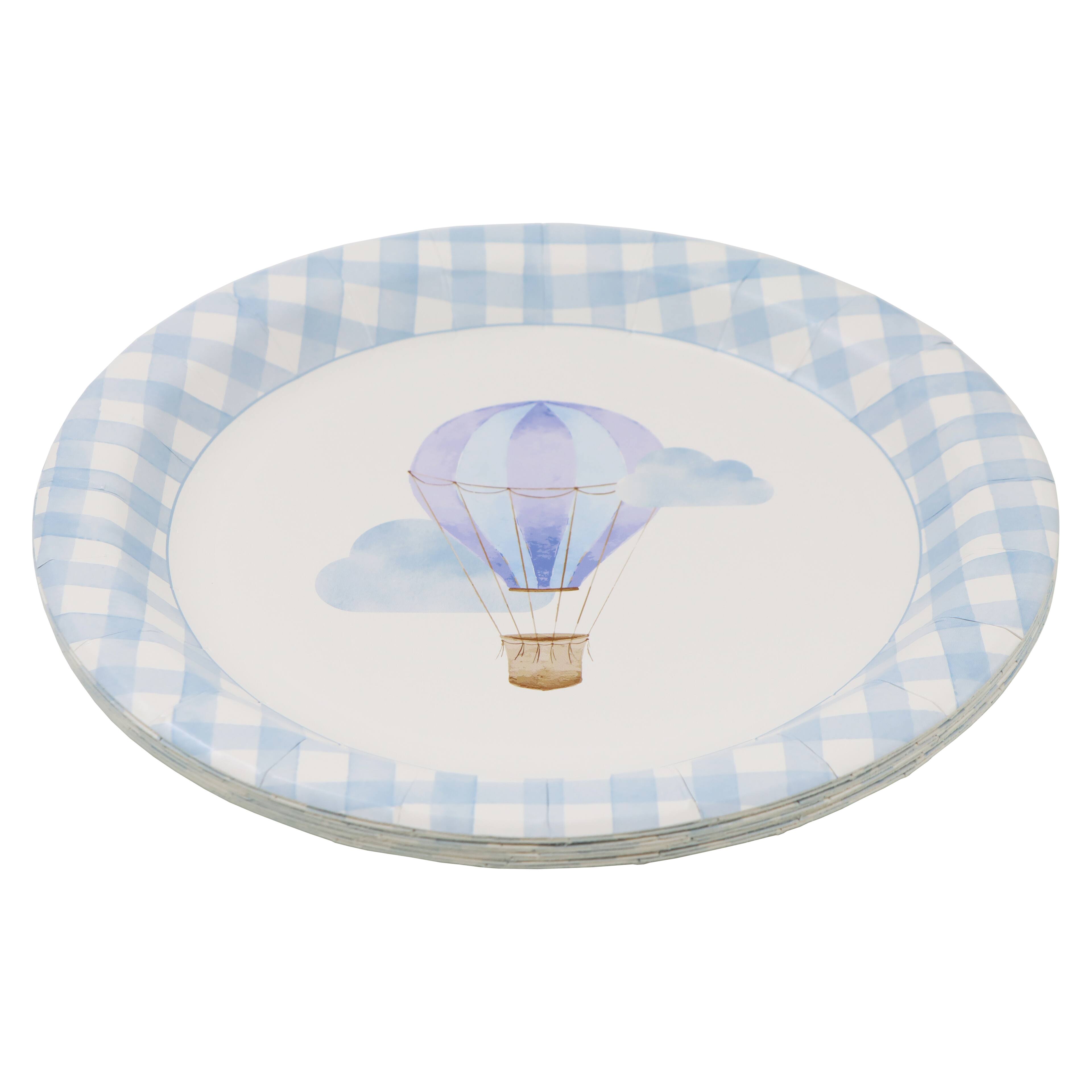 12 Packs: 10 ct. (120 total) 9" Blue Hot Air Balloon & Gingham Dinner Plates by Celebrate It™