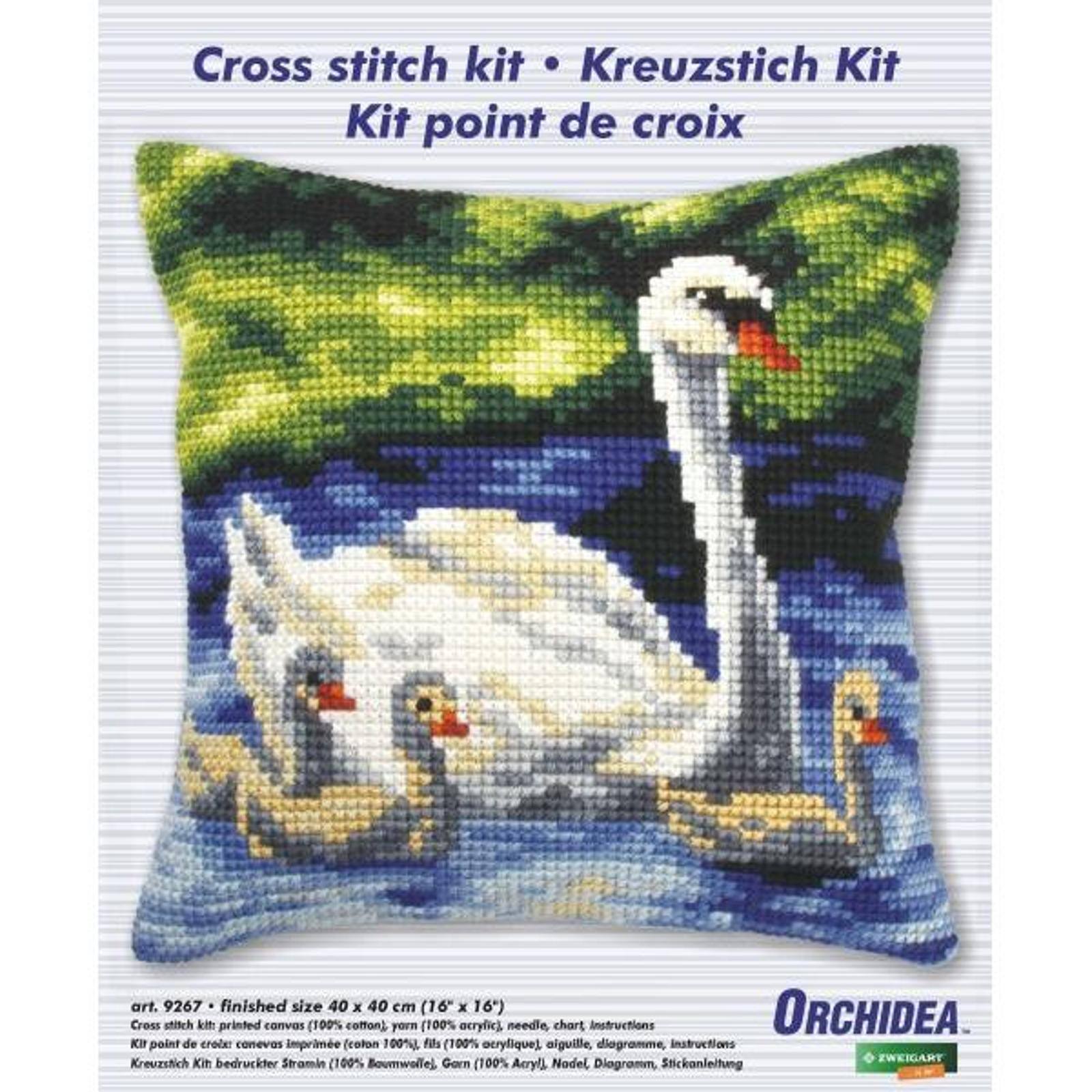 Orchidea Cushion Cross Stitch Kit Swans Family