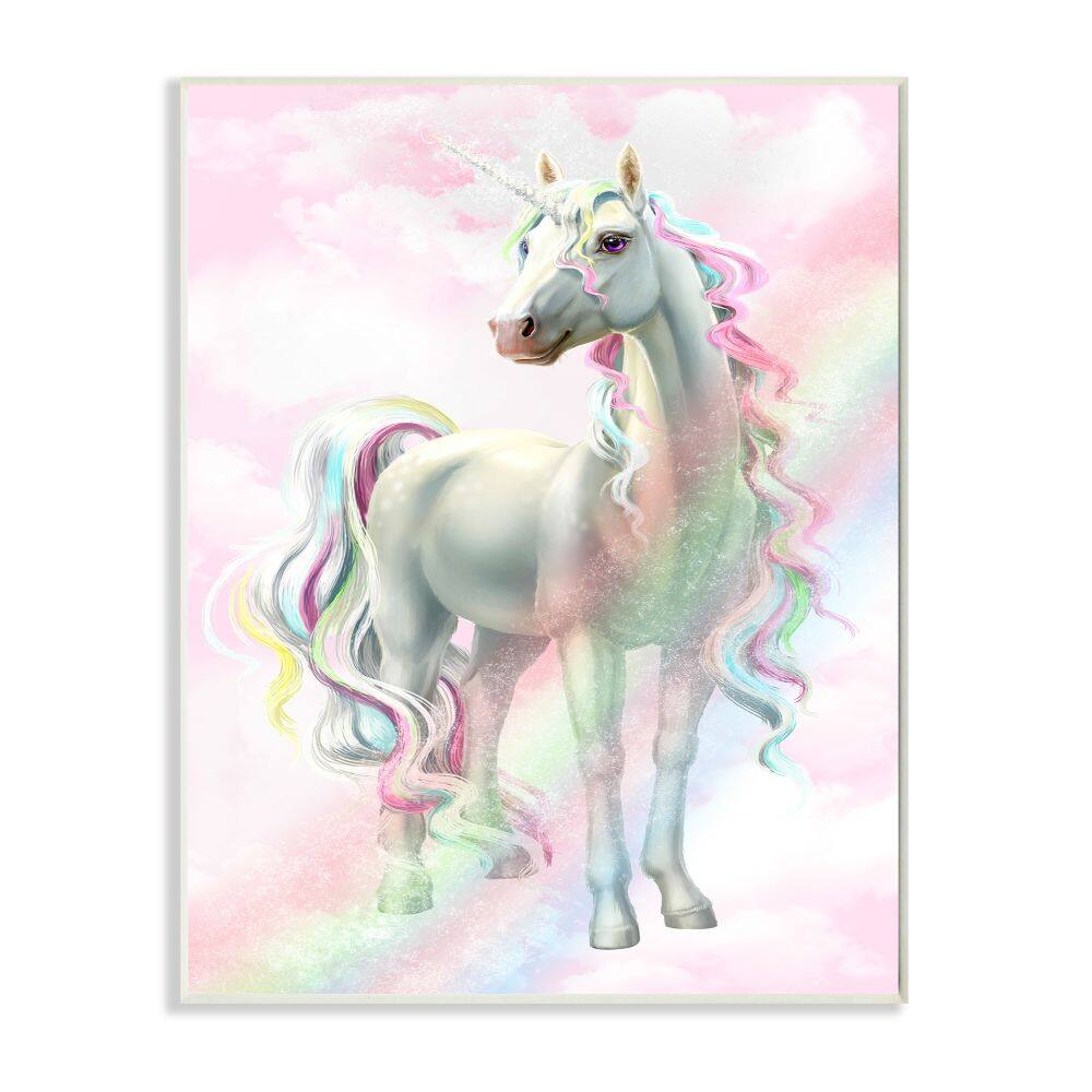 Stupell Industries Unicorn Rainbow Clouds Pink Children's Dream Fantasy Wood Wall Plaque