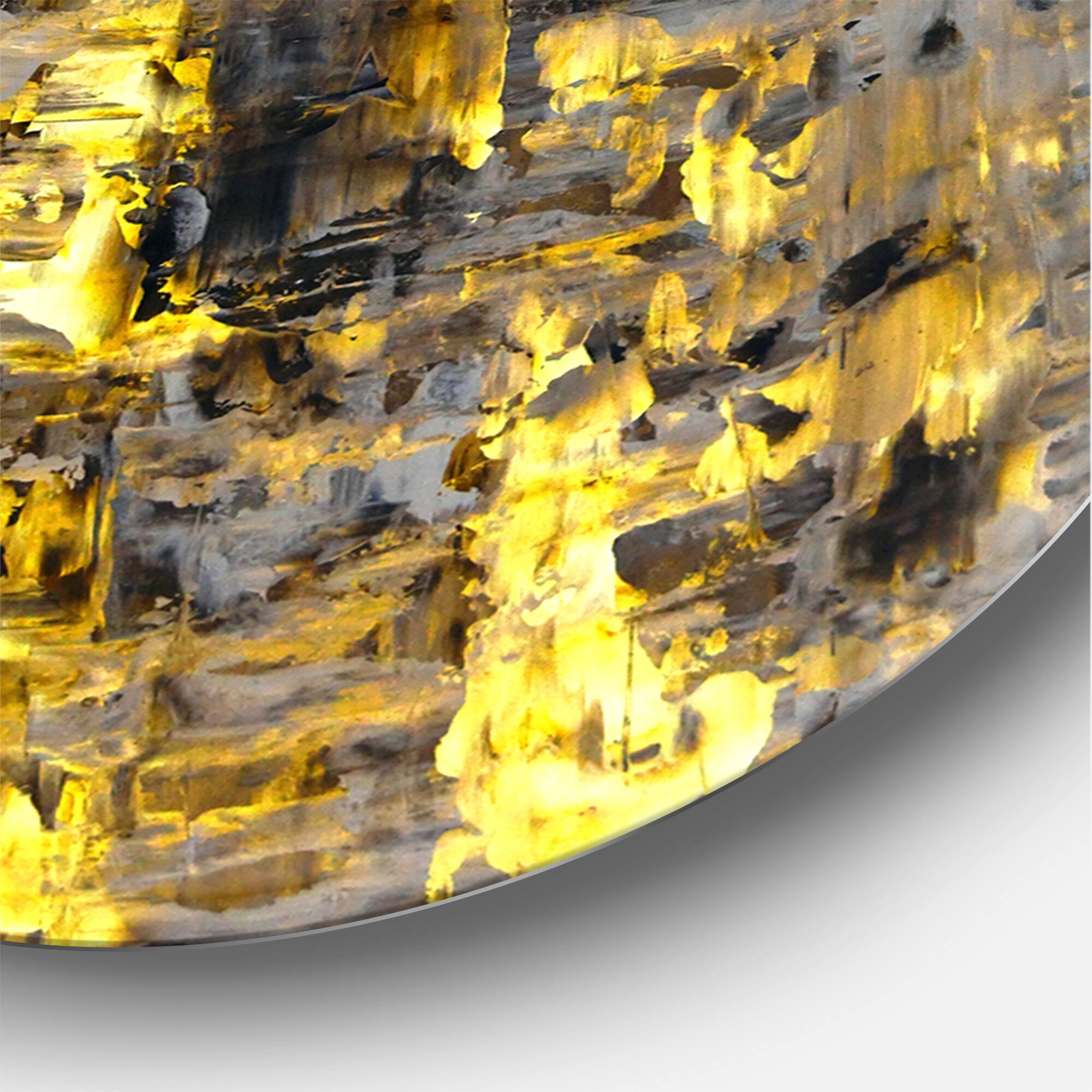 Designart - Yellow Meets Grey Abstract Art II - Modern Metal Circle Wall Art