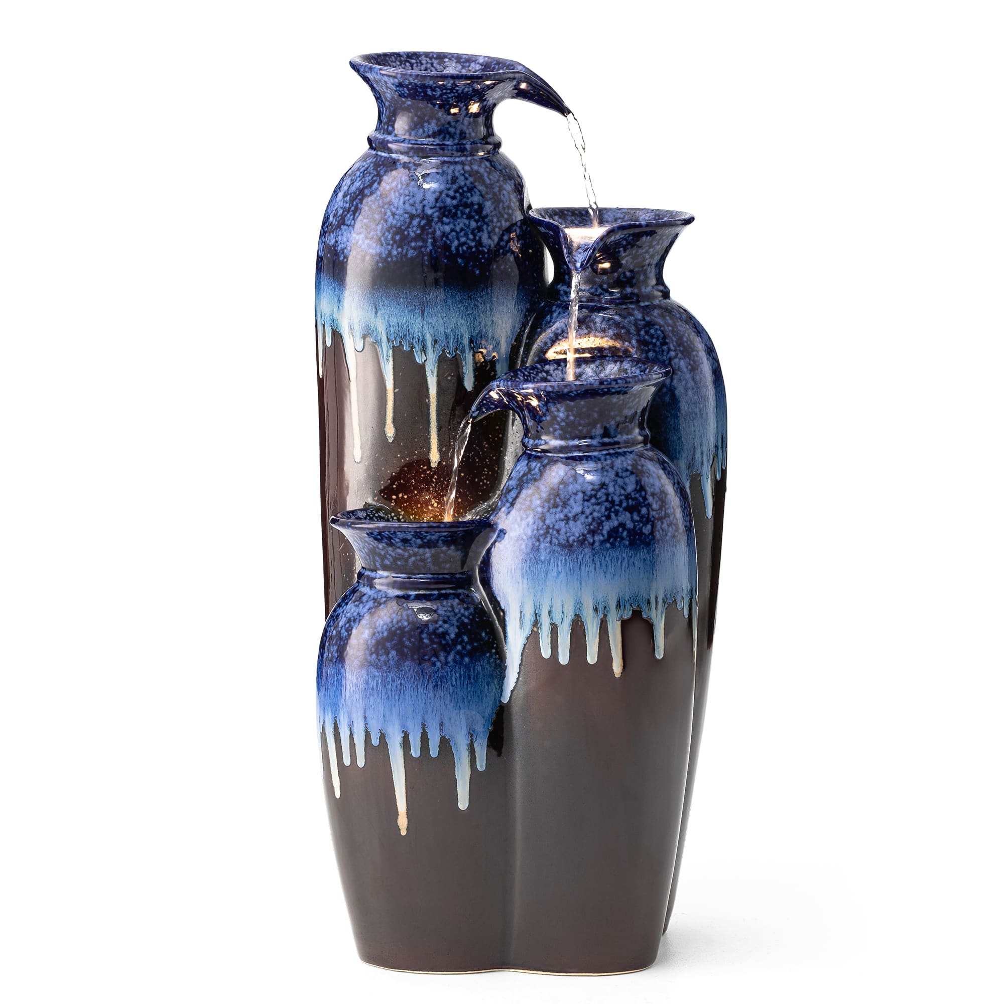 Glitzhome&#xAE; 30.75&#x22; 4-Tier LED Reactive Glaze Ceramic Vase Outdoor Floor Fountain