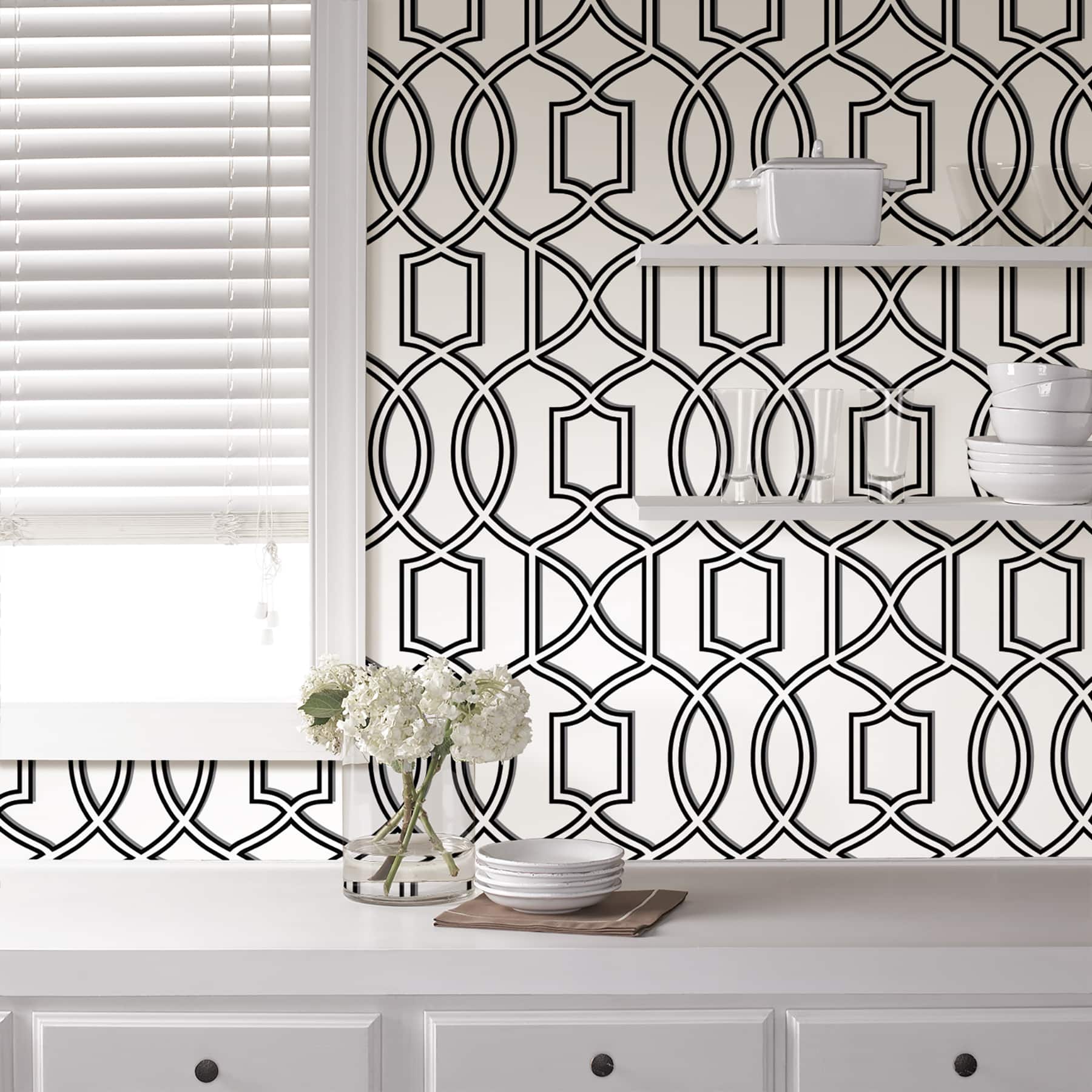 NuWallpaper Uptown Trellis Black & White Peel & Stick Wallpaper