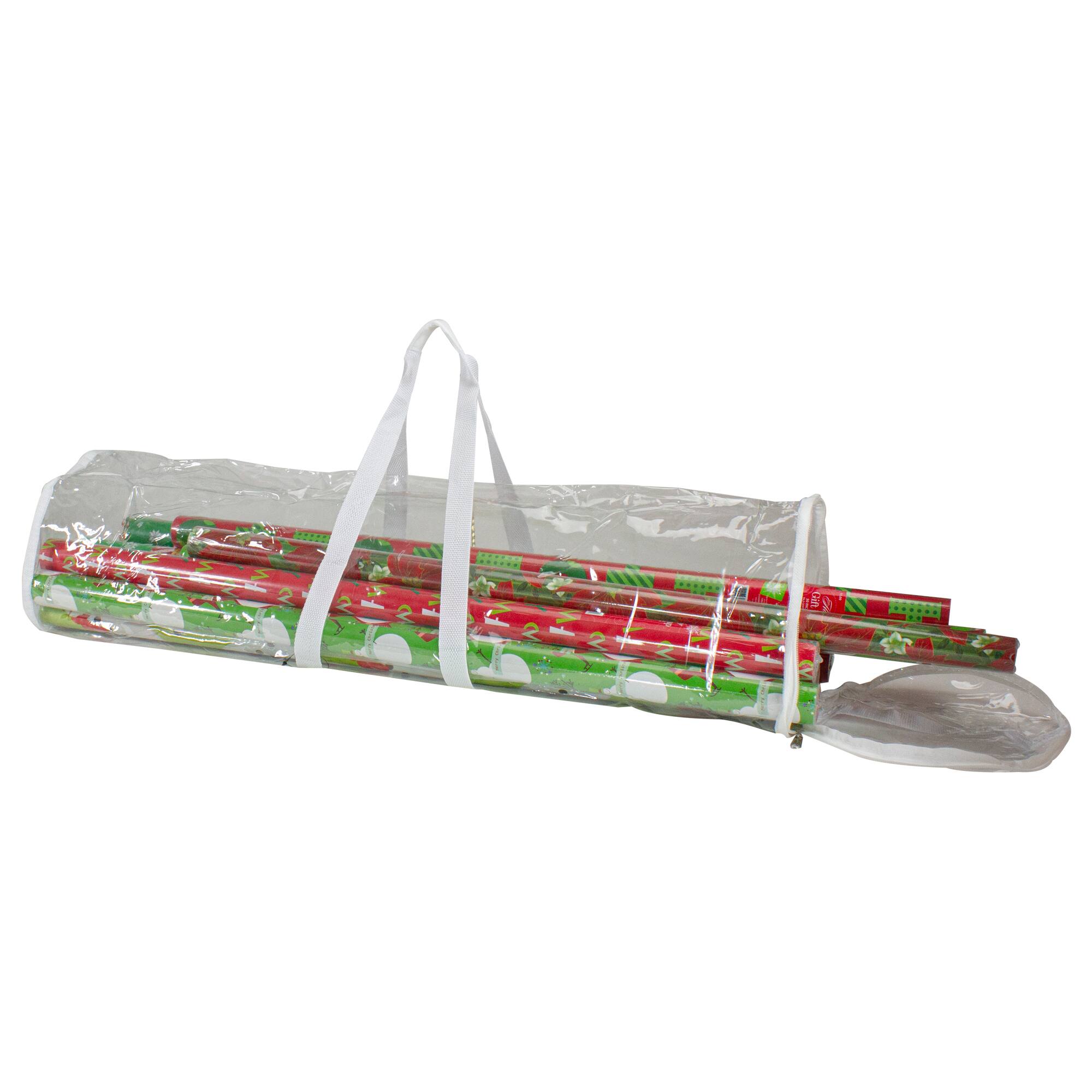 30" White & Transparent Christmas Gift Wrap Organizer Bag with Handles