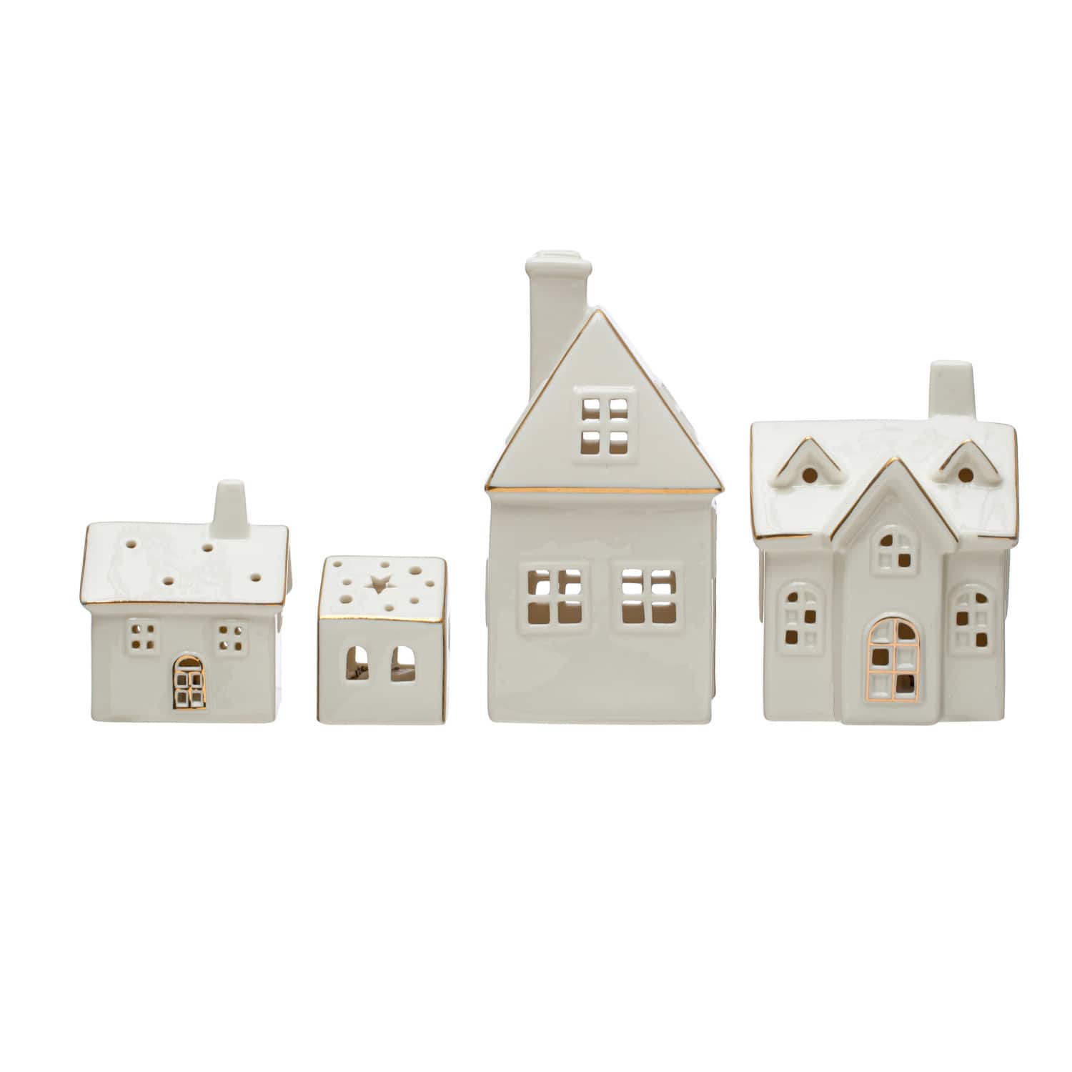 Hello Honey® White LED Stoneware Village with Gold Electroplating