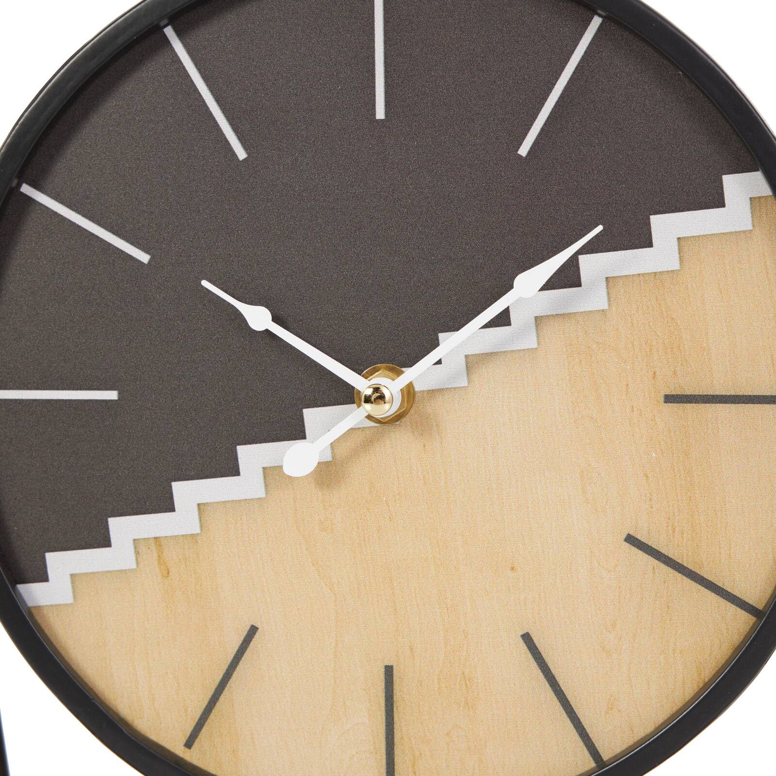 9&#x22; Black Metal Geometric Clock with Faux Wood Accents