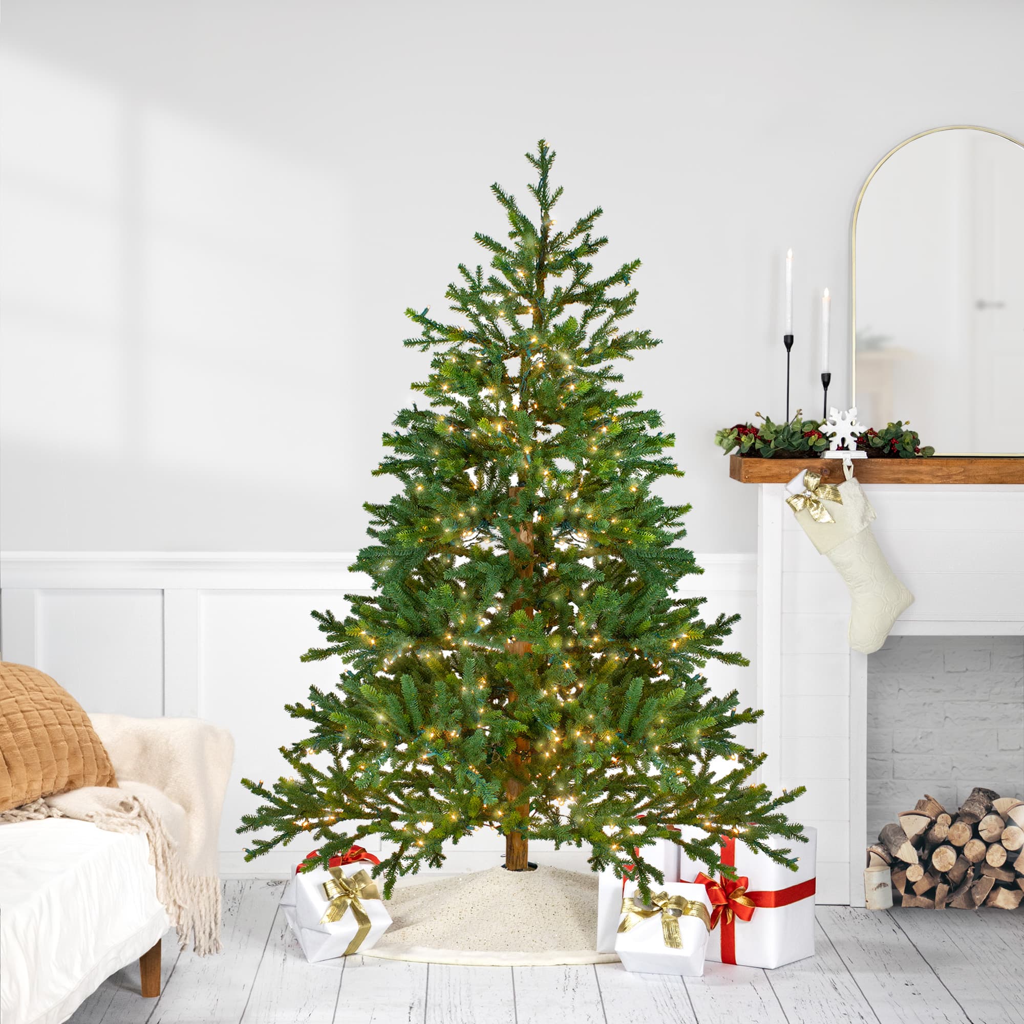6.5ft. Pre-Lit Full North Pine Artificial Christmas Tree, Clear LED Lights
