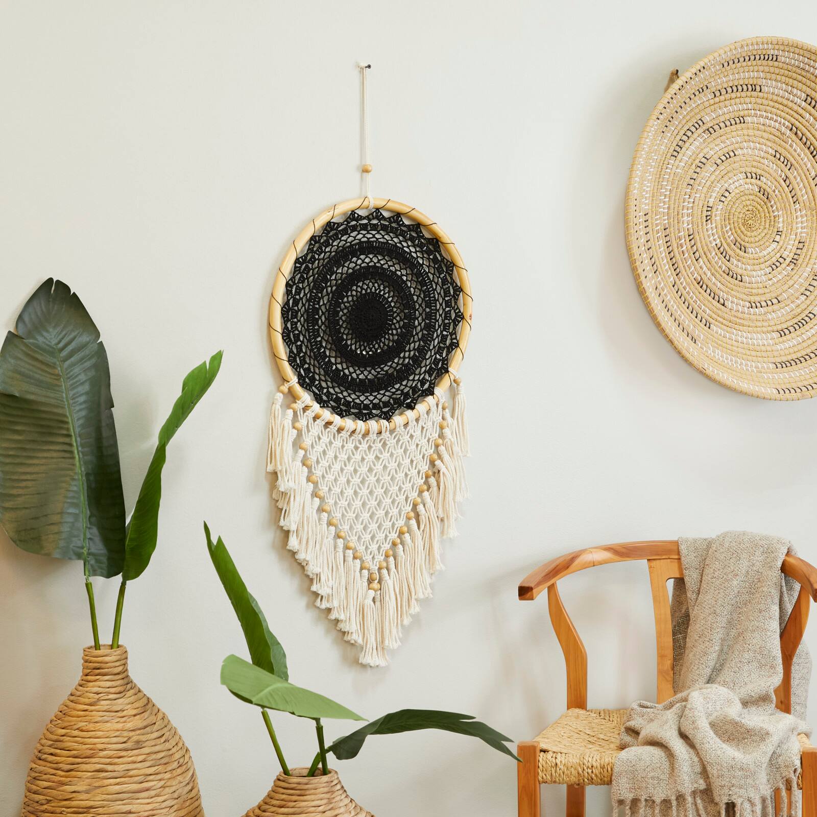 Black Cotton Bohemian Dreamcatcher Wall Decor 16" x 0" x 42"