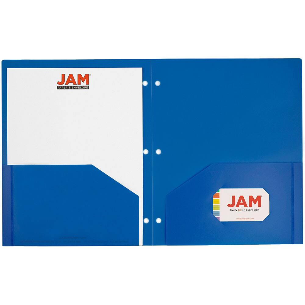 JAM Paper 3-Hole Heavy Duty Plastic Pocket Folder, 6ct.