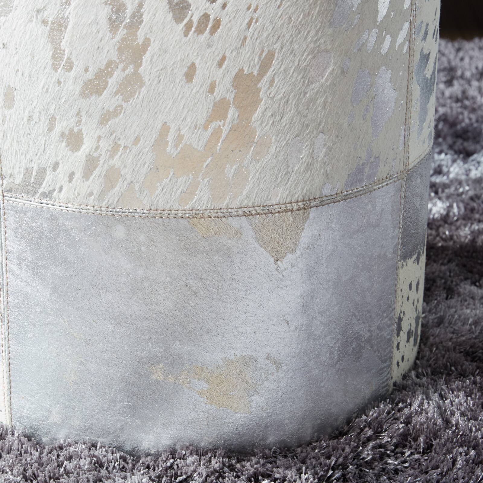 17" Silver & White Leather & Wood Glam Ottoman