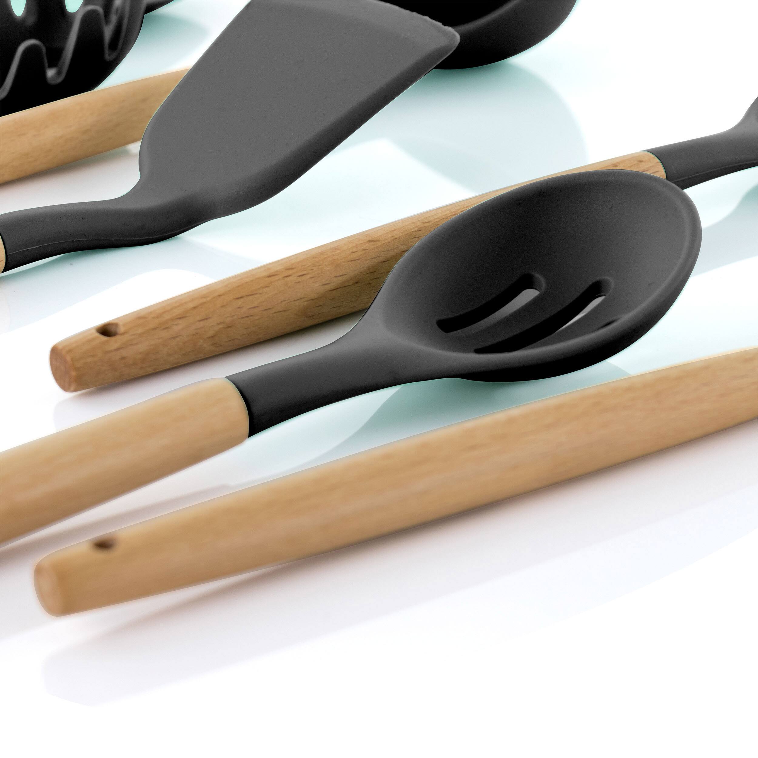 MegaChef Black Silicone and Wood Cooking Utensils (Set of 12