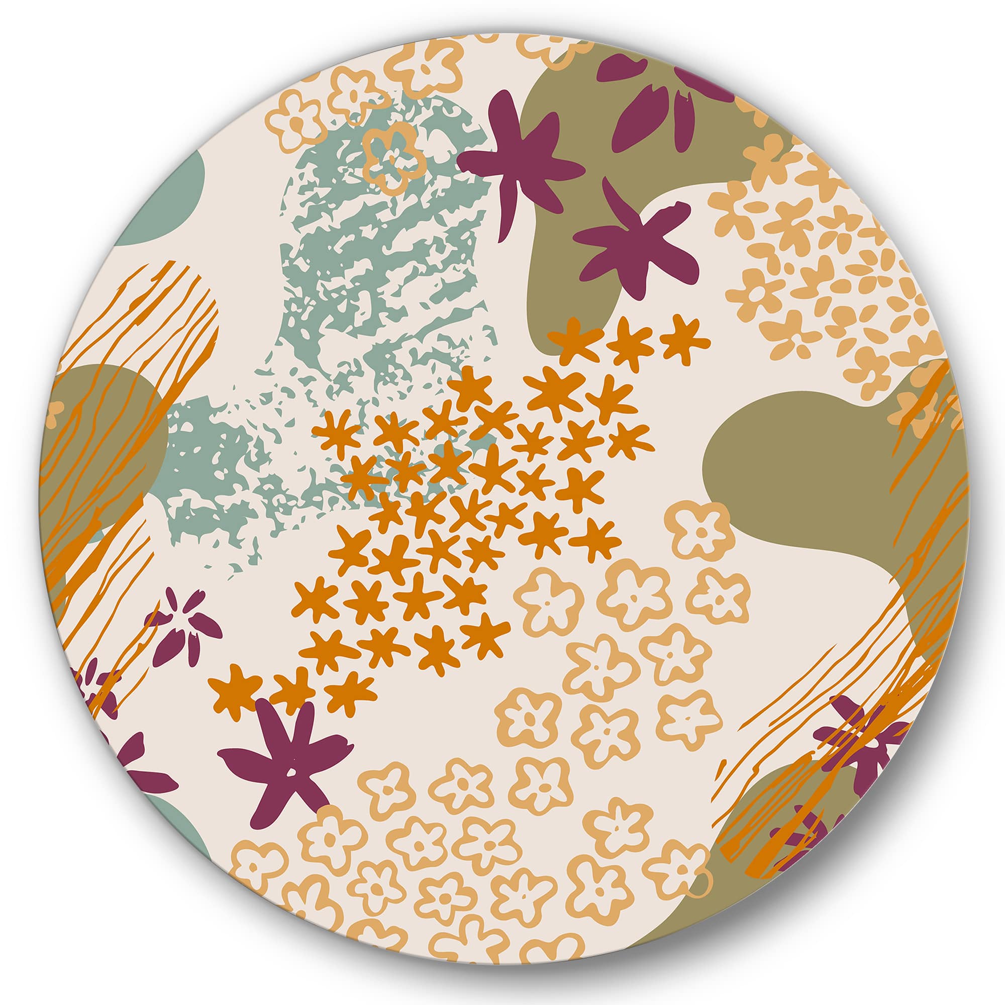 Designart - Flowers Silhouettes and Fluid Shapes - Modern Metal Circle Wall Art