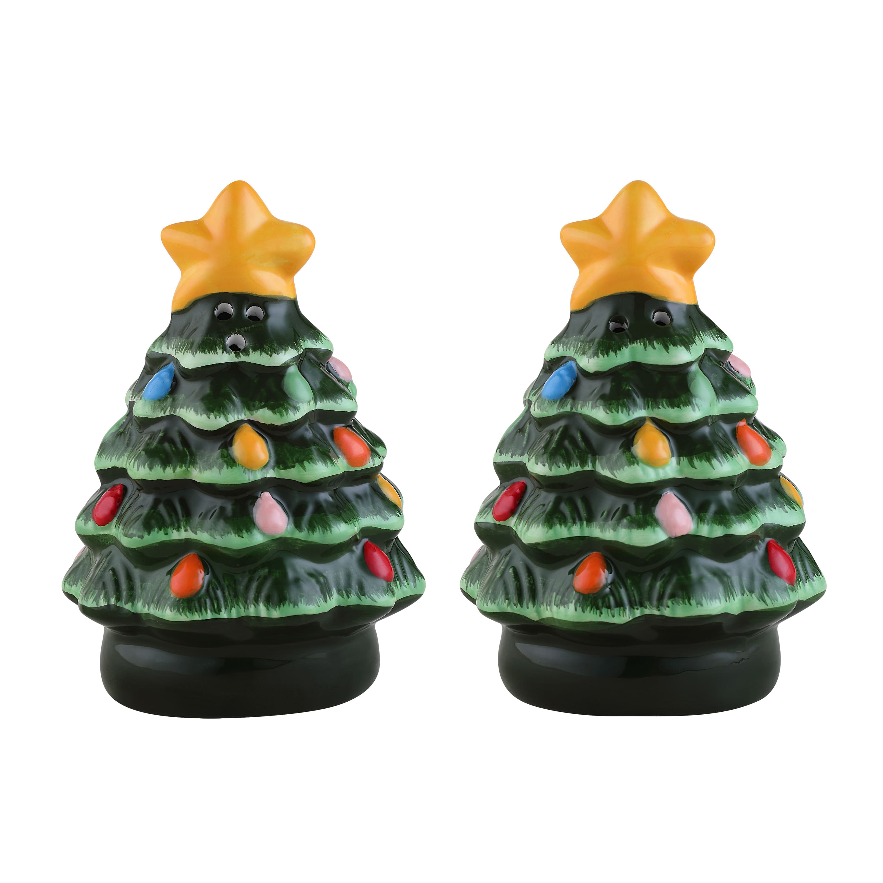 3.75&#x22; Green Ceramic Christmas Tree Salt &#x26; Pepper Shakers