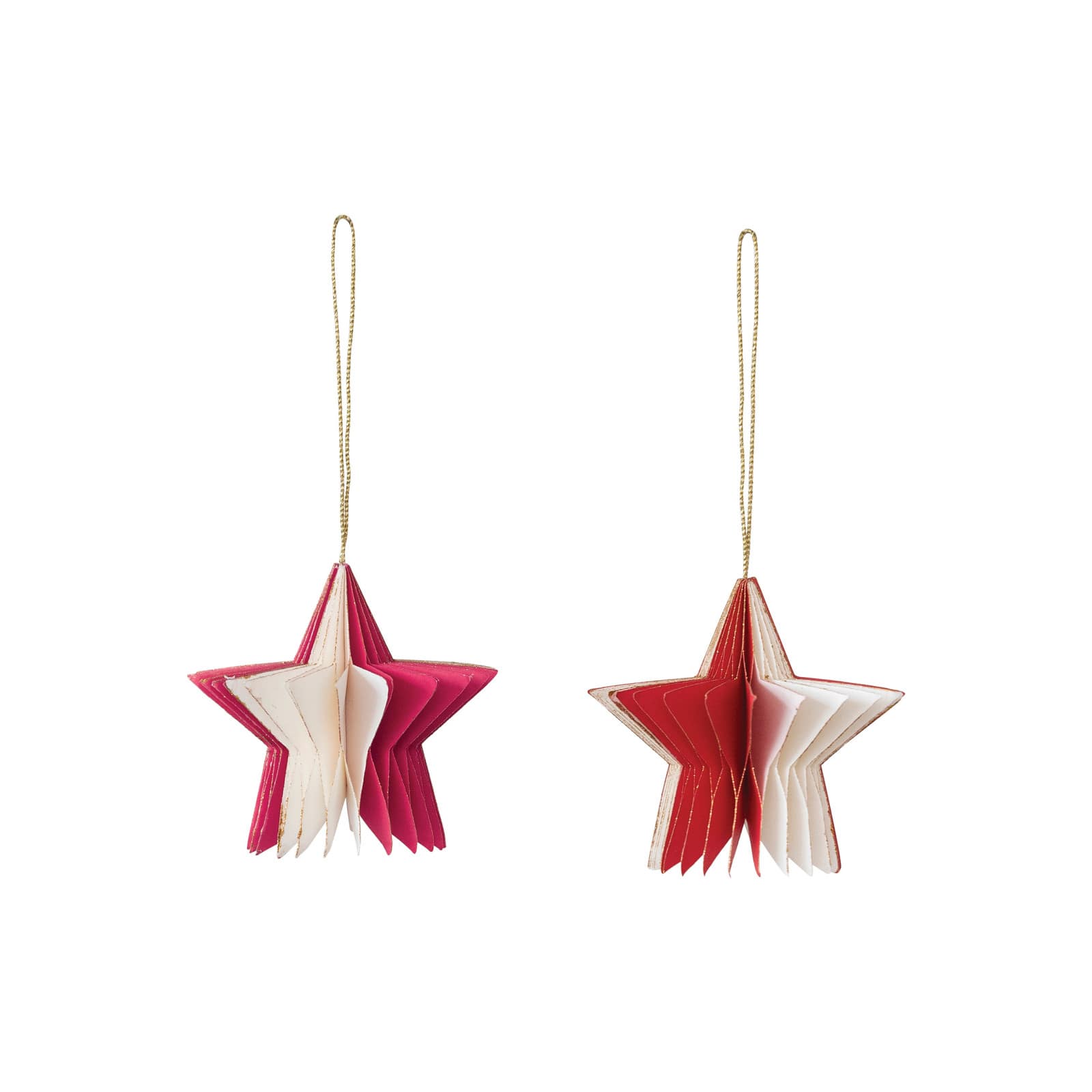 Hello Honey® 2 Pack 3.5" Red & Cream Paper Folding Honeycomb Star Ornaments with Gold Glitter Edge