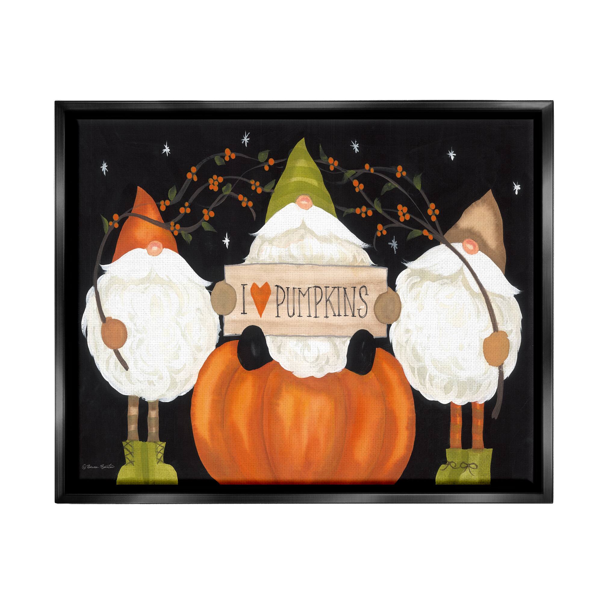 Stupell Industries I Love Pumpkins Seasonal Gnomes Framed Floater Canvas Wall Art