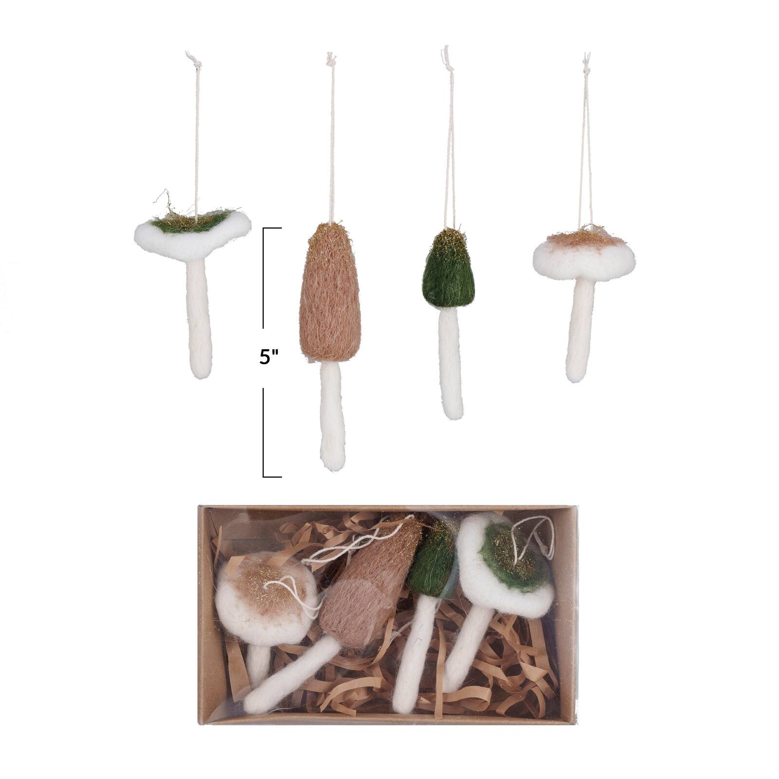 Hello Honey&#xAE; Multicolor Wool Mushroom with Gold Glitter Ornaments Set