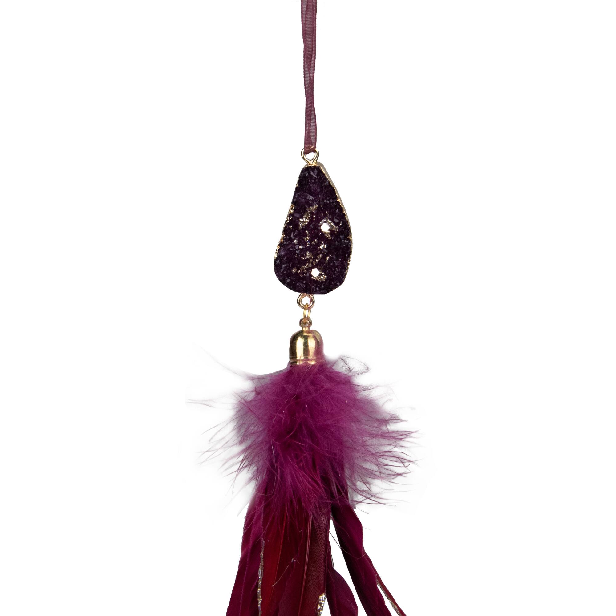 Red Feather And Gemstone Pendant Ornament