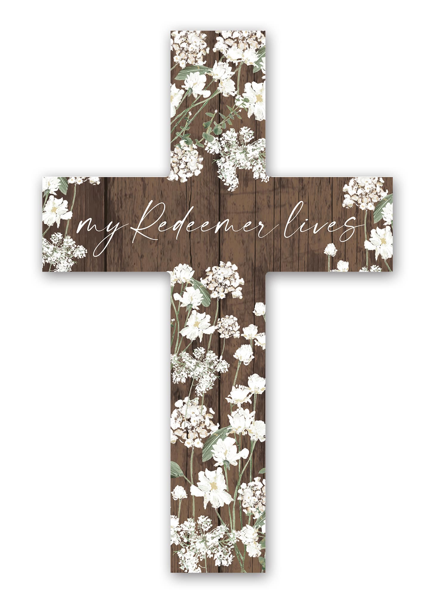 16&#x22; Redeemer Lives White Floral Cross