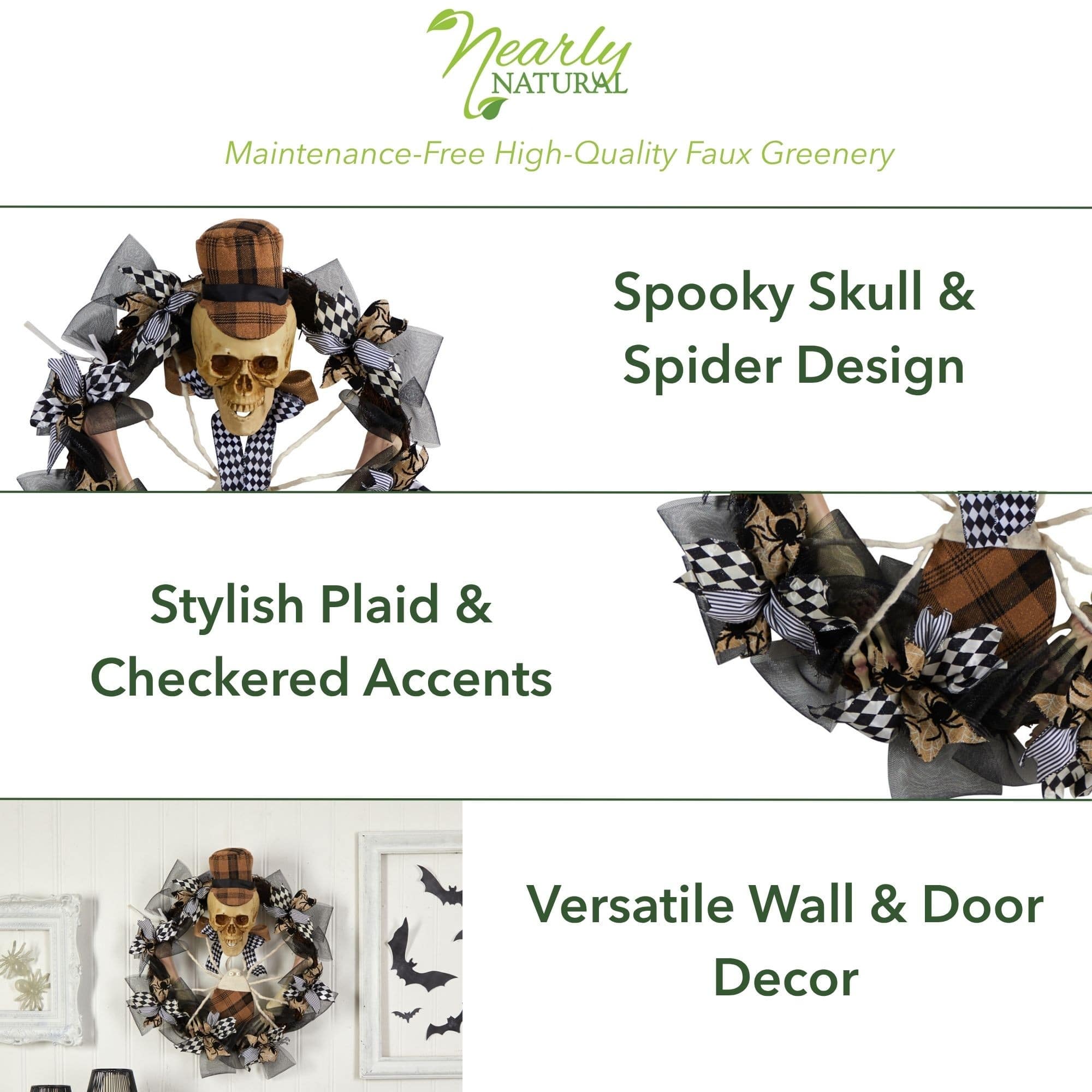 24&#x22; Halloween Skull in Plaid Mesh Wreath
