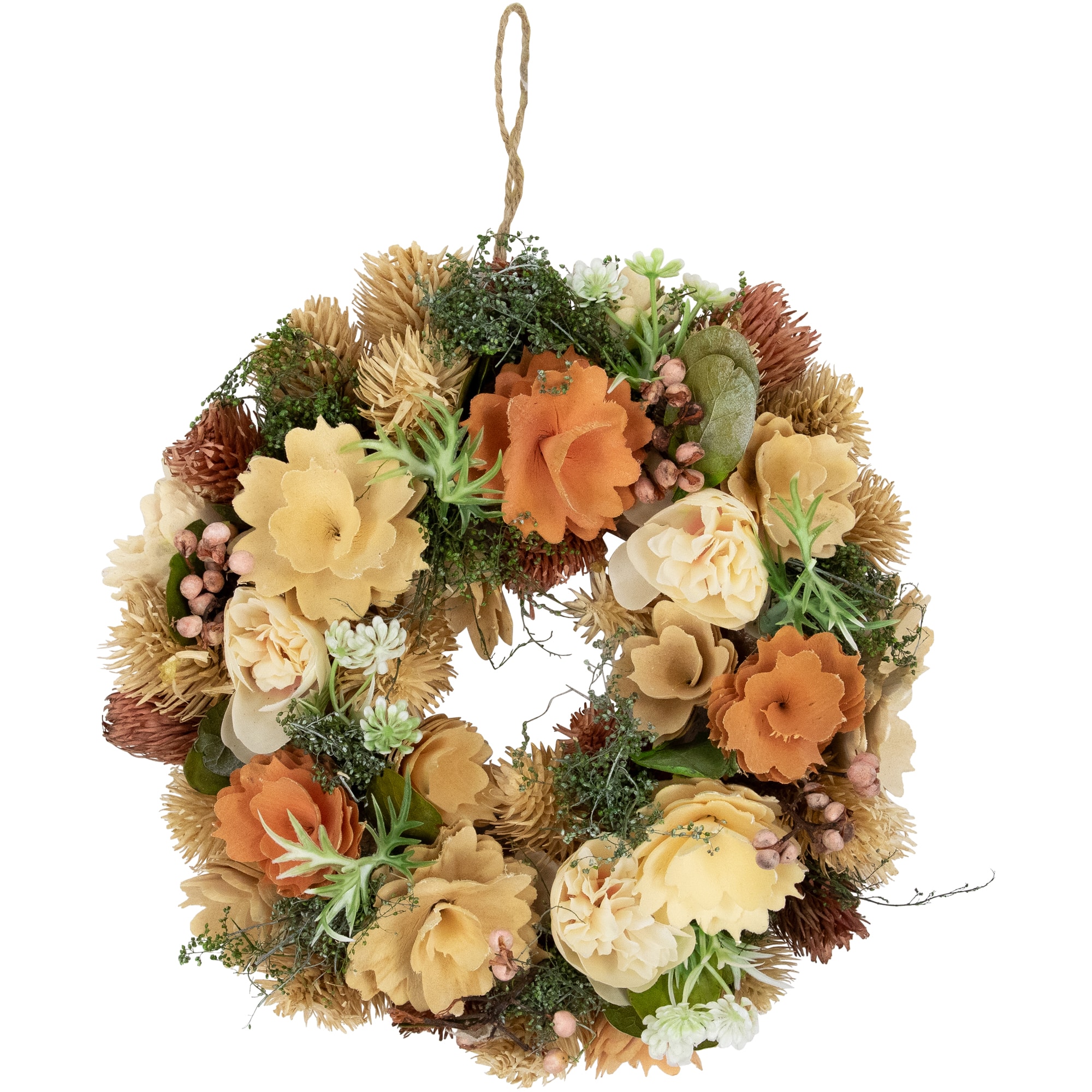 9.75" Beige & Peach Mixed Floral Artificial Spring Wreath
