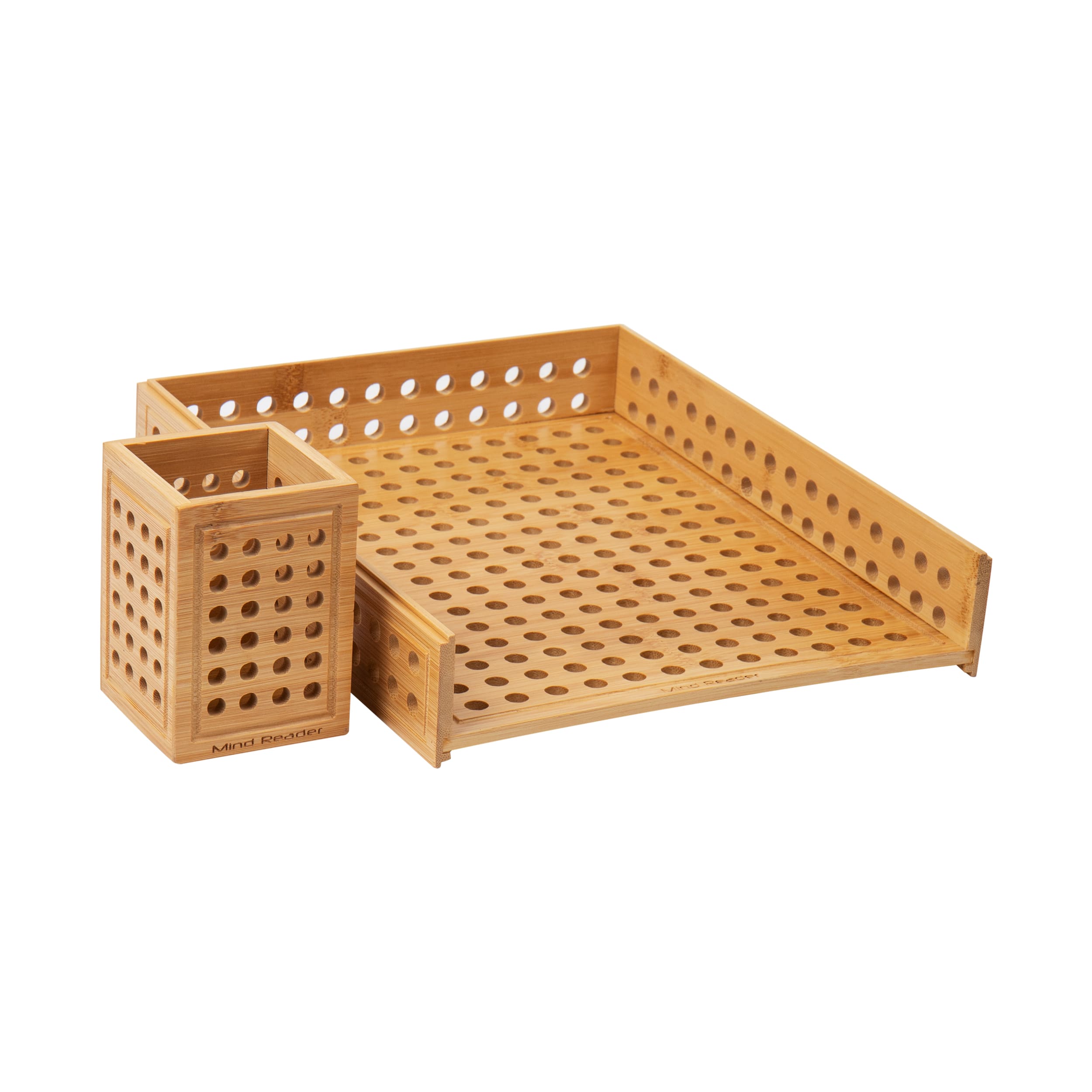Mind Reader Lattice Collection Rayon from Bamboo Paper Tray &#x26; Pen Cup Set