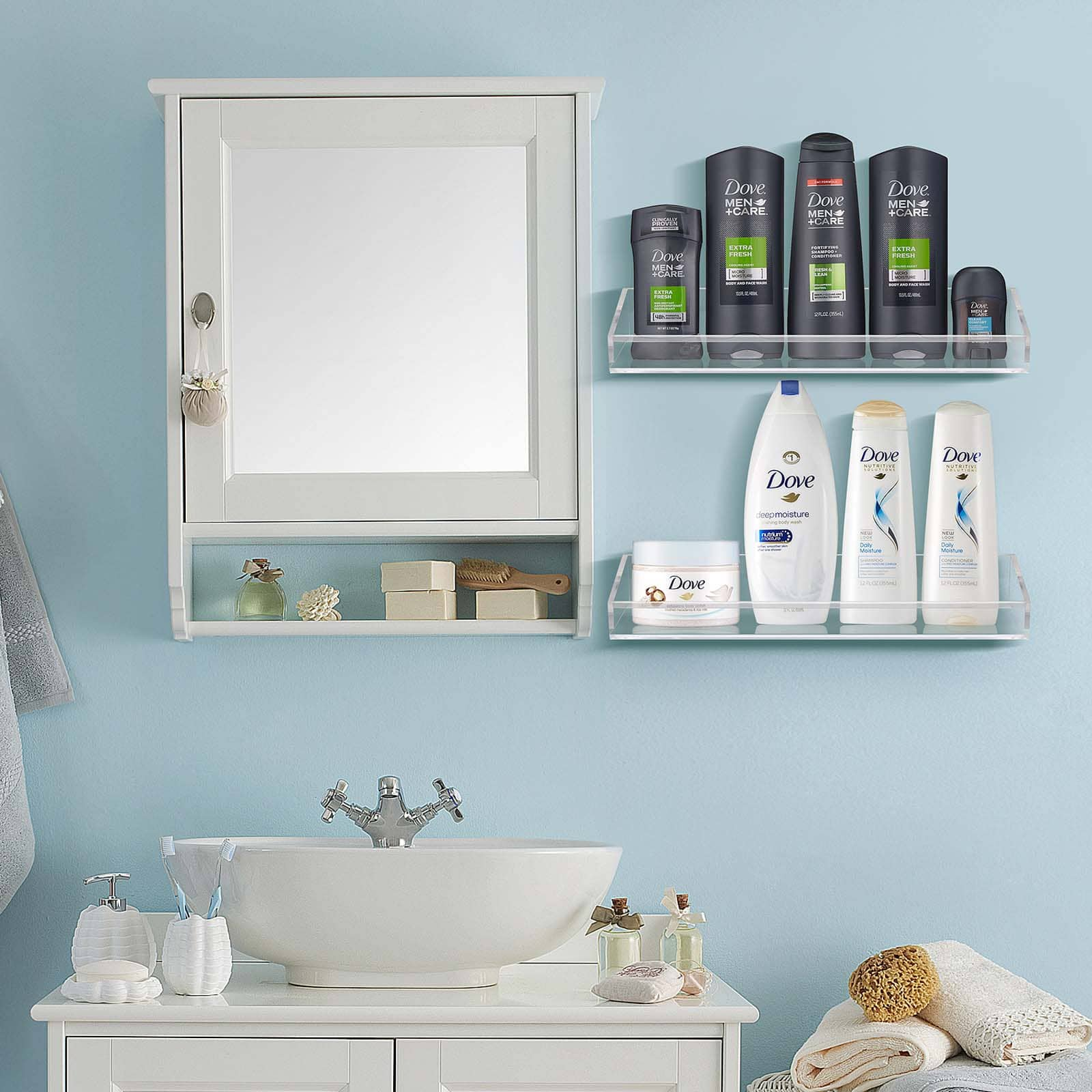 Sorbus 16&#x22; Acrylic Bathroom Floating Display Shelves, 2ct.