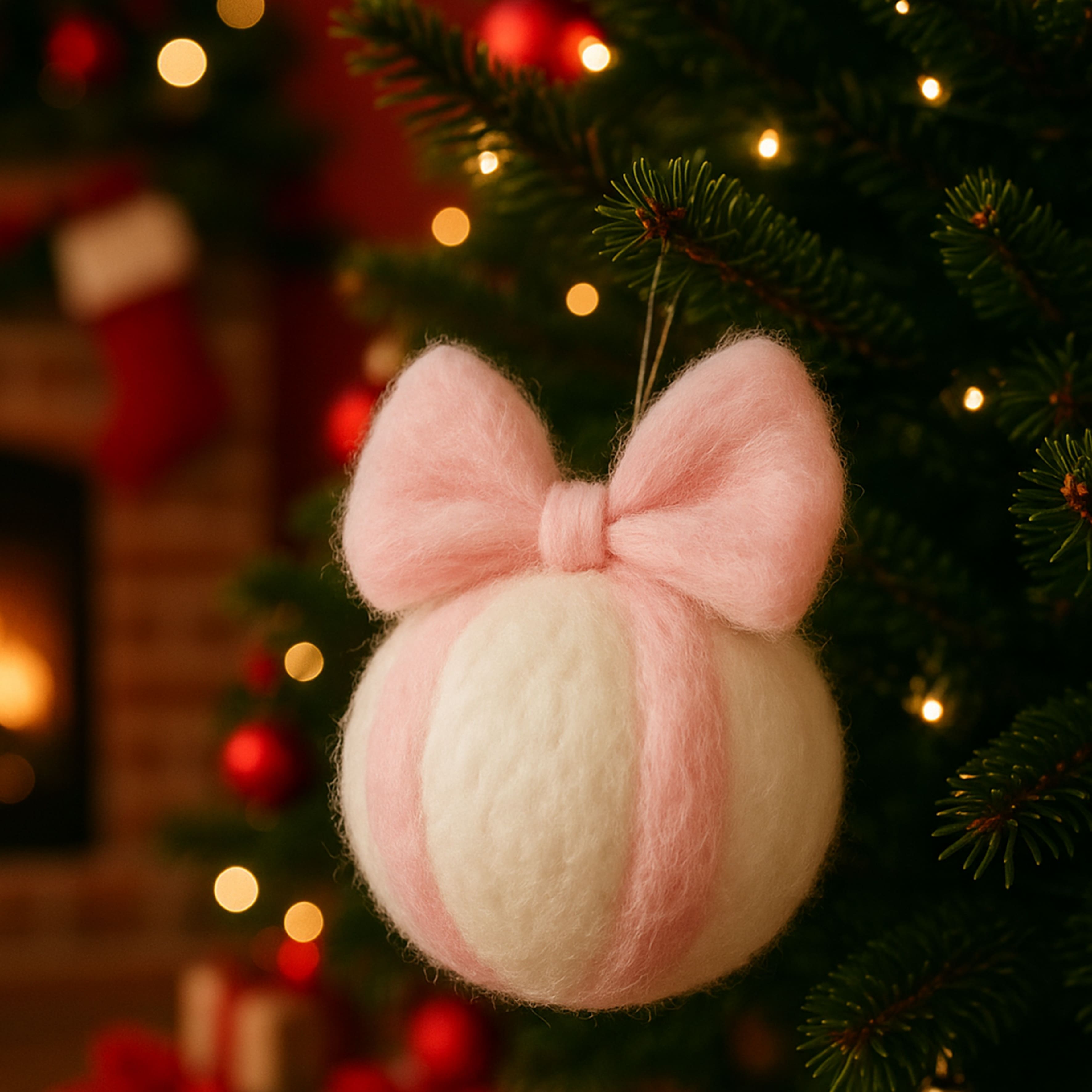 Christmas Pink & White Ball with Bow Felting Kit by Loops & Threads®
