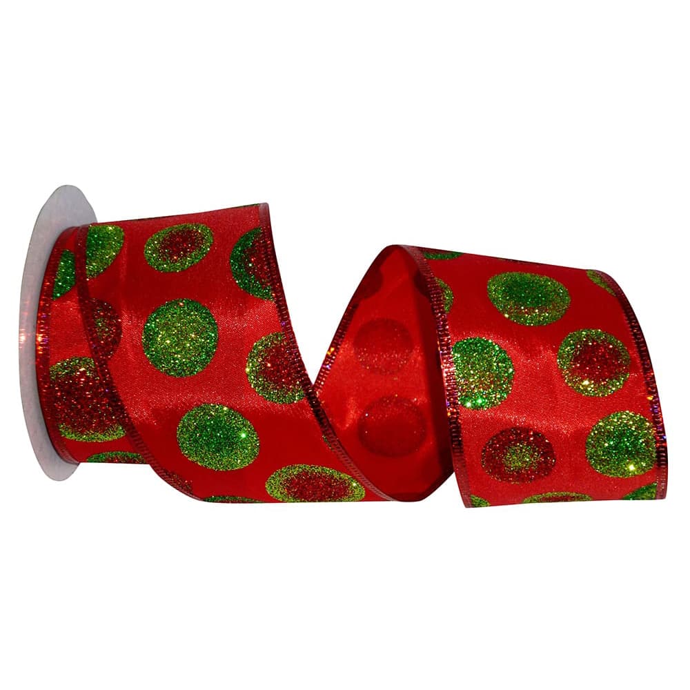 JAM Paper 2.5" x 10yd. Glitz Wired Red Bullseye Dots Ribbon