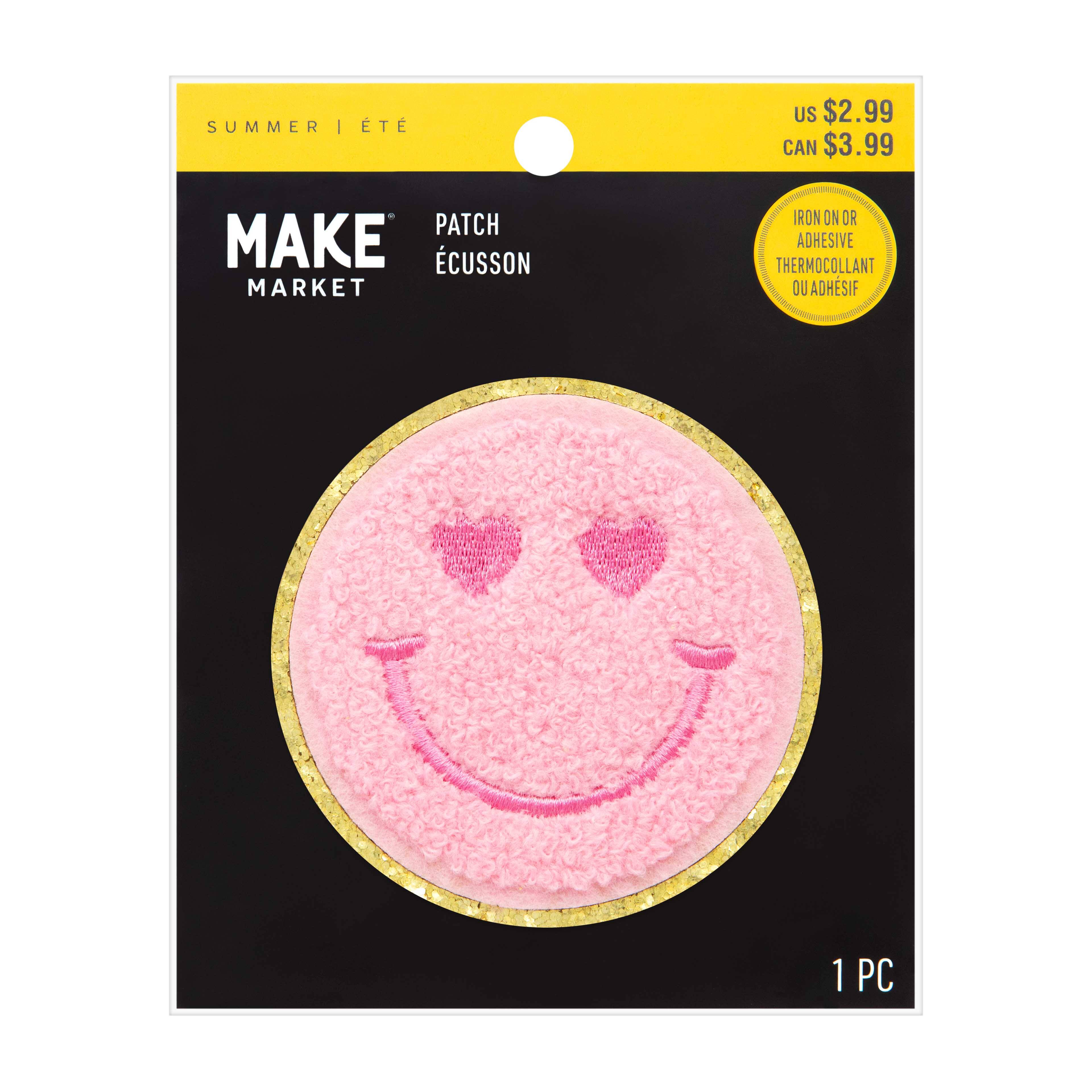 Summer Pink Smiley Face Iron On &#x26; Adhesive Patch by Make Market&#xAE;