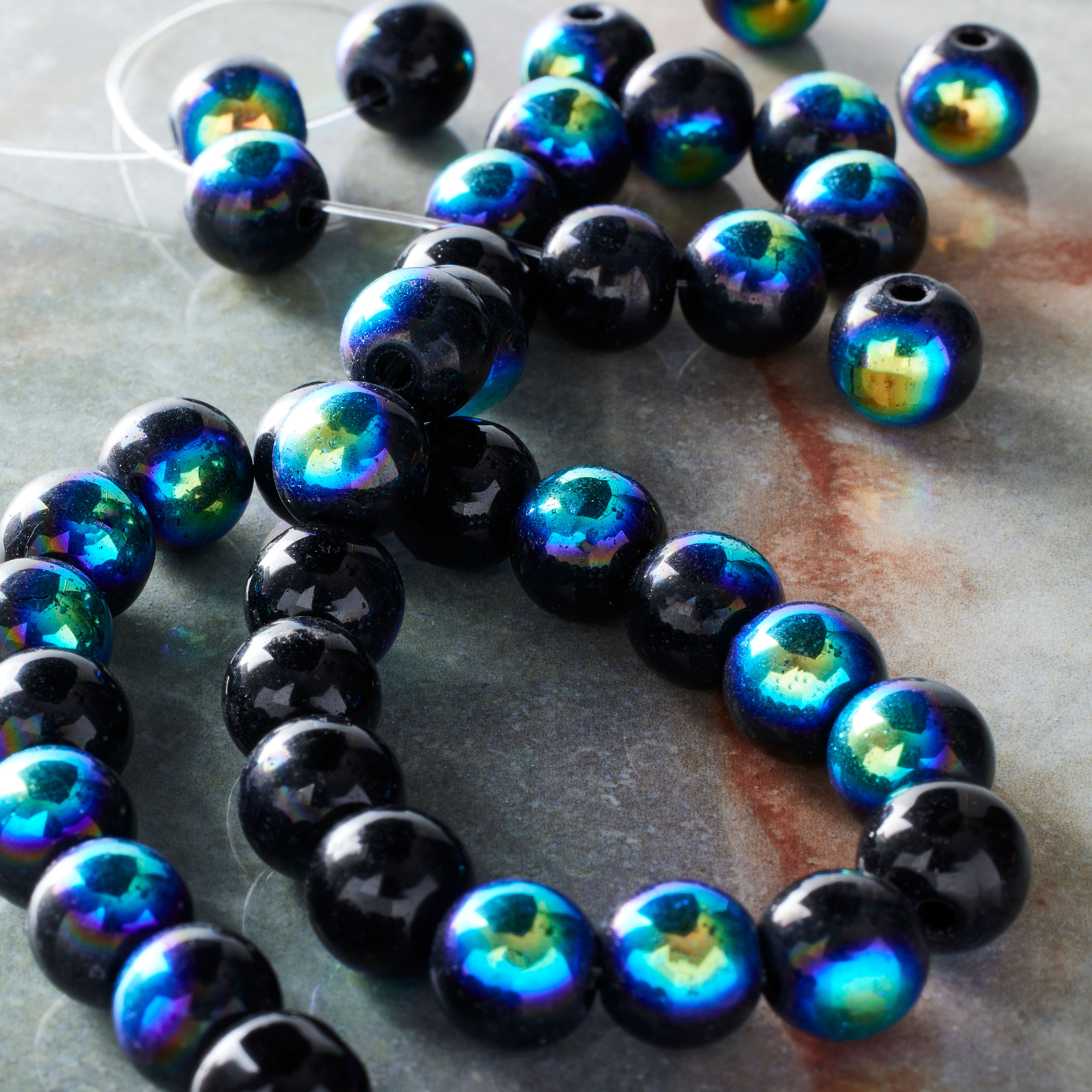 12 Pack: Black Aurora Borealis Faceted Glass Round Beads, 8mm by Bead Landing&#x2122;