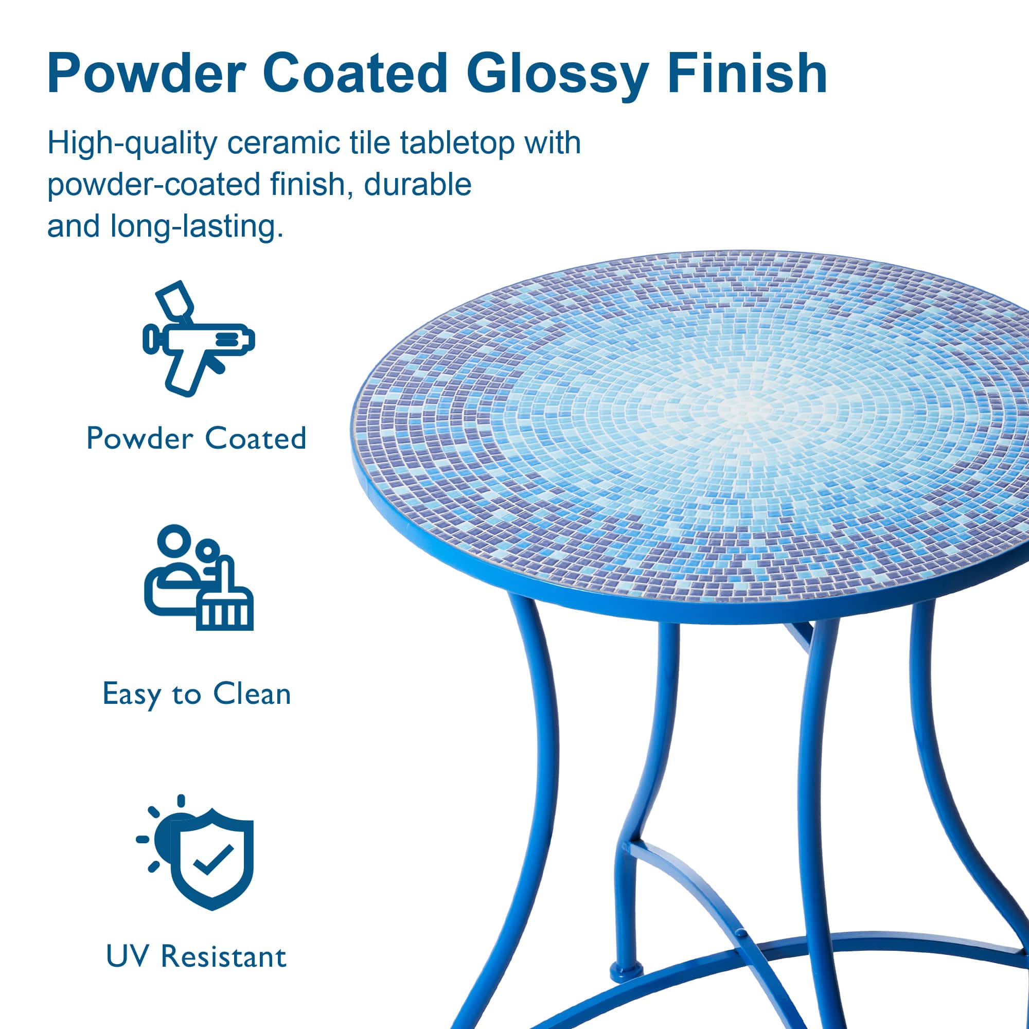 Glitzhome® 28" Blue Outdoor Metal Folding Bistro Table with Ceramic Tile Top