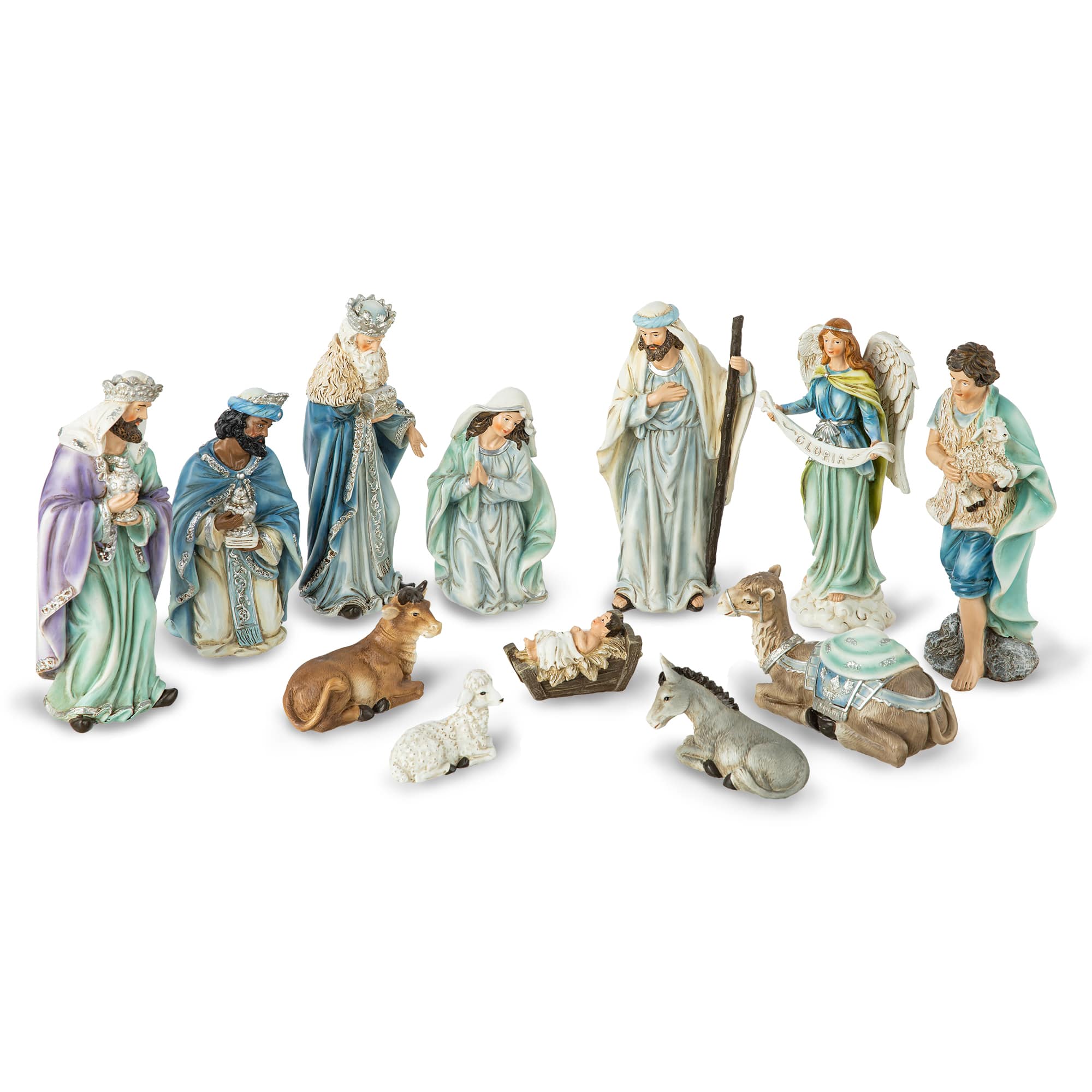 Glitzhome&#xAE; 12 Piece Deluxe Blue Nativity Figurine Set