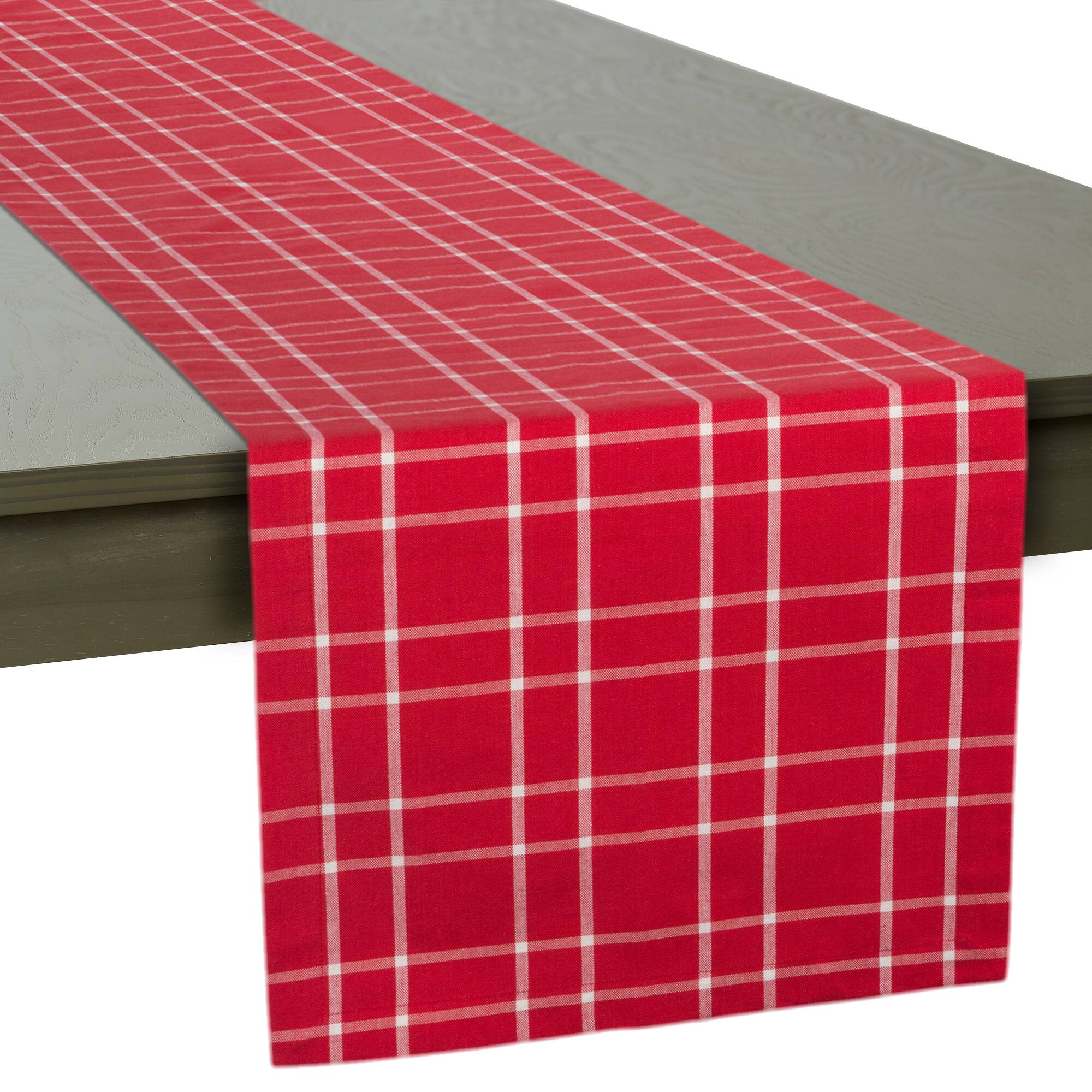 DII&#xAE; 108&#x22; Holly Berry Plaid Table Runner